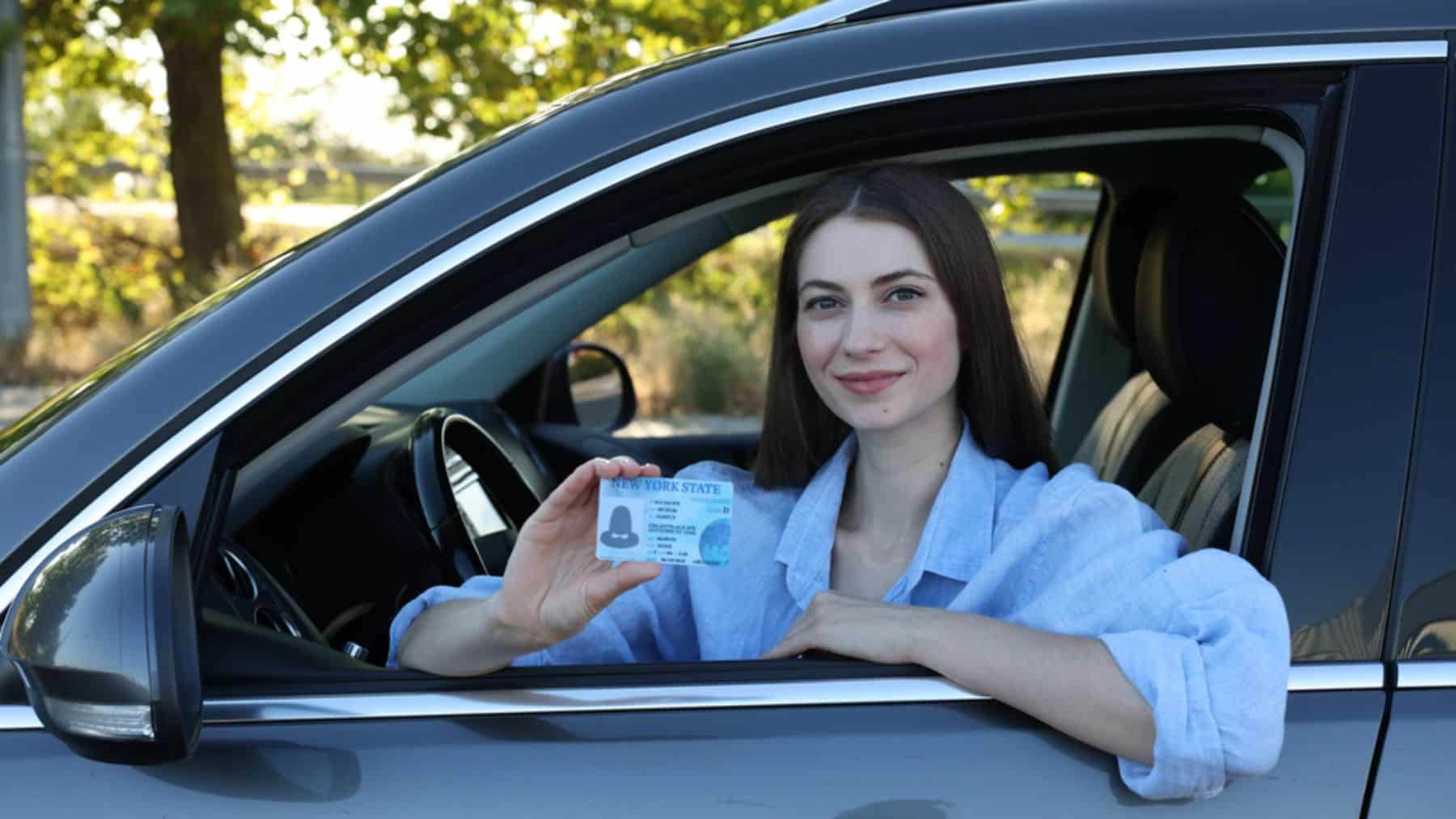 Driver's license, woman in car