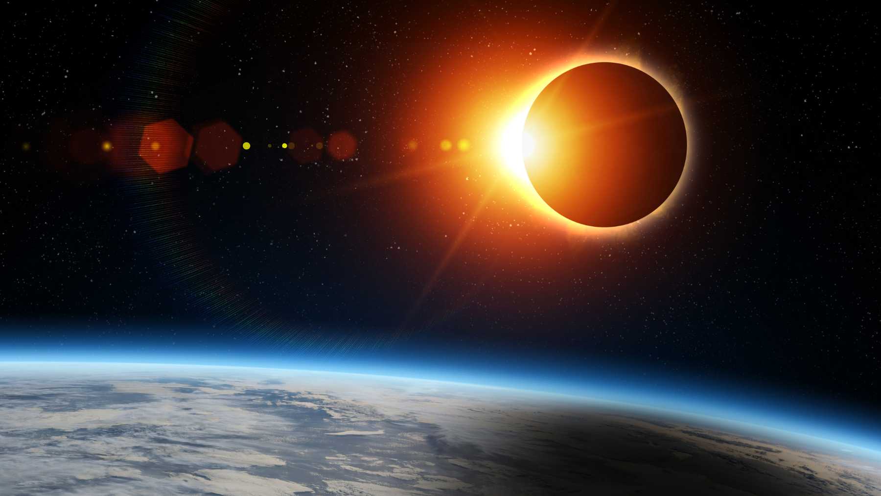 Total solar eclipse above Earth’s horizon, illustrating the 2027 eclipse expected to be one of the longest of the century.