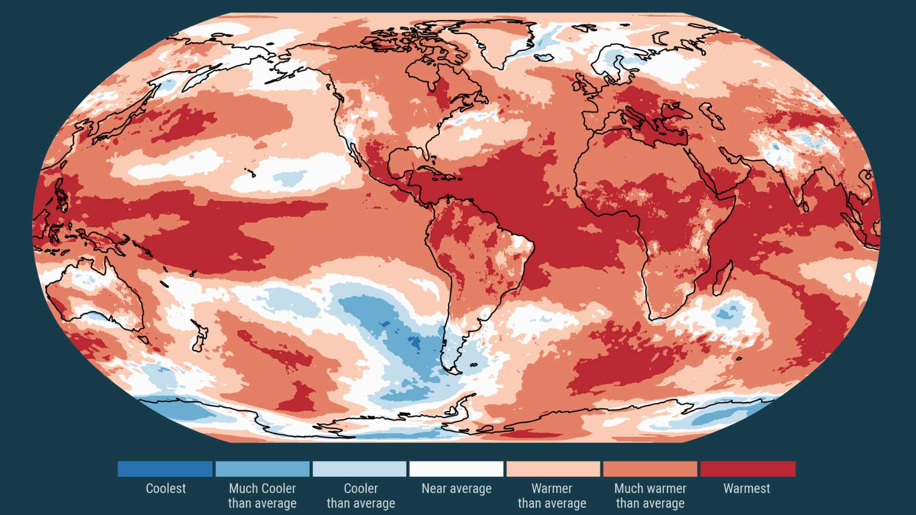 Global temperature anomaly map showing widespread warming that amplifies European heat-wave impacts in today’s climate.