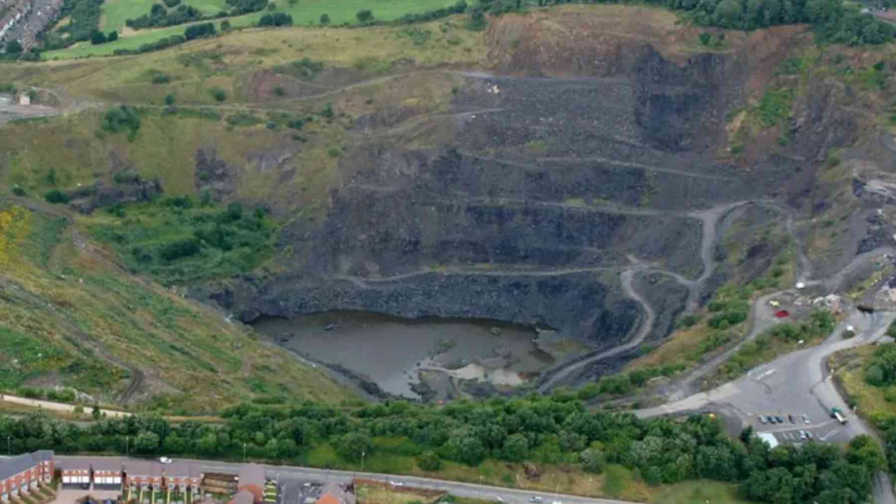 Haul truck hauling limestone at an Oklahoma quarry near the Richards Spur fossil caves.