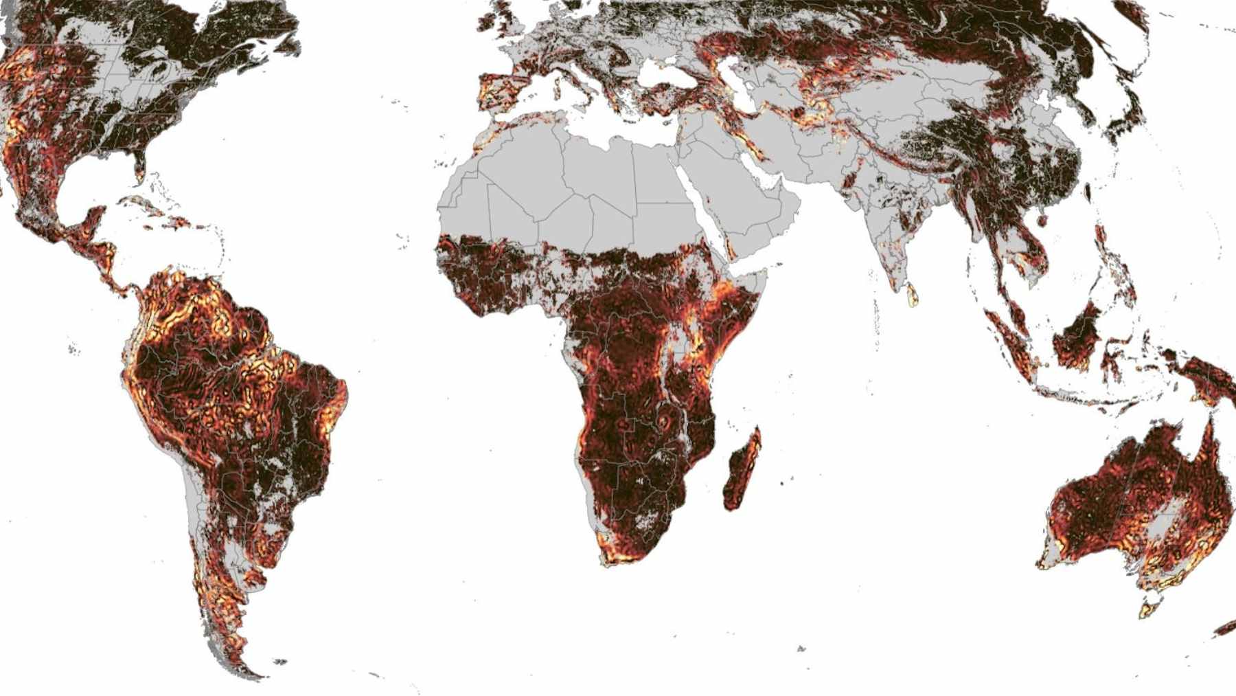 Satellite world map showing seasonal misalignment and plant growth cycles across different regions of Earth.