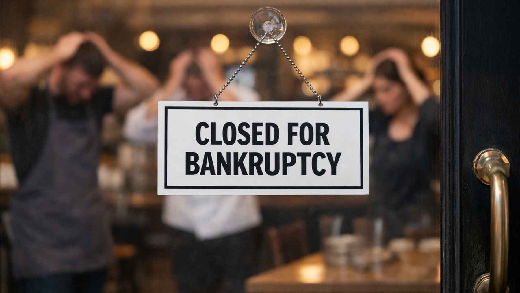 Closed for bankruptcy sign on a restaurant door as Taste of Belgium enters Chapter 11 in Cincinnati.