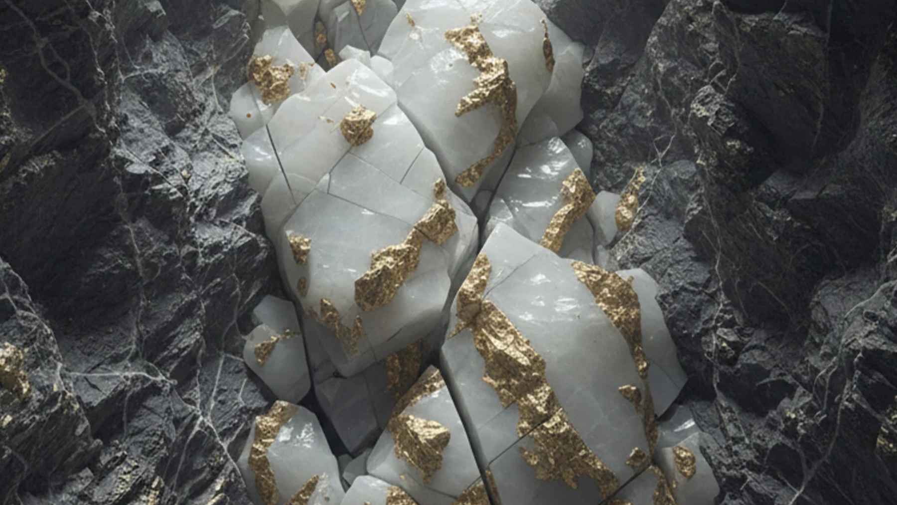 Quartz vein with gold deposits in dark rock, showing how earthquakes may help form giant gold nuggets