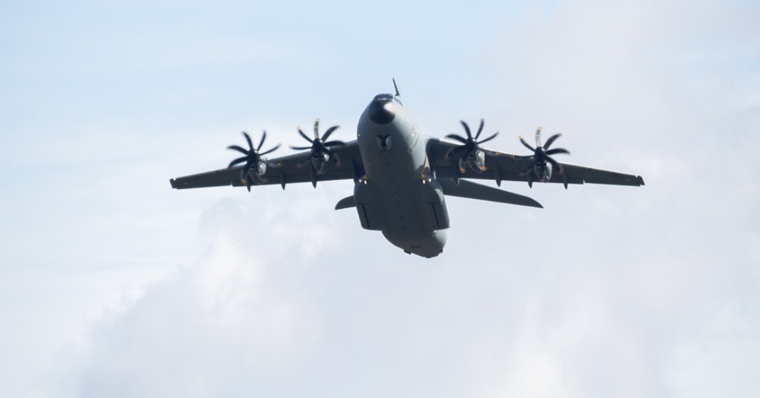 Airbus A400M Atlas in flight during a French Air and Space Force transport mission 