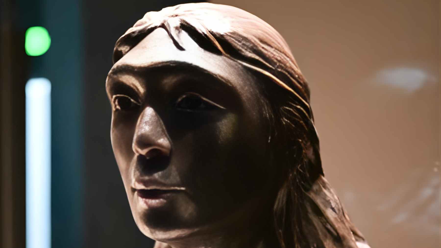 Craniofacial reconstruction on display at Hualongdong site museum in Anhui, China, based on a 300,000-year-old human fossil.