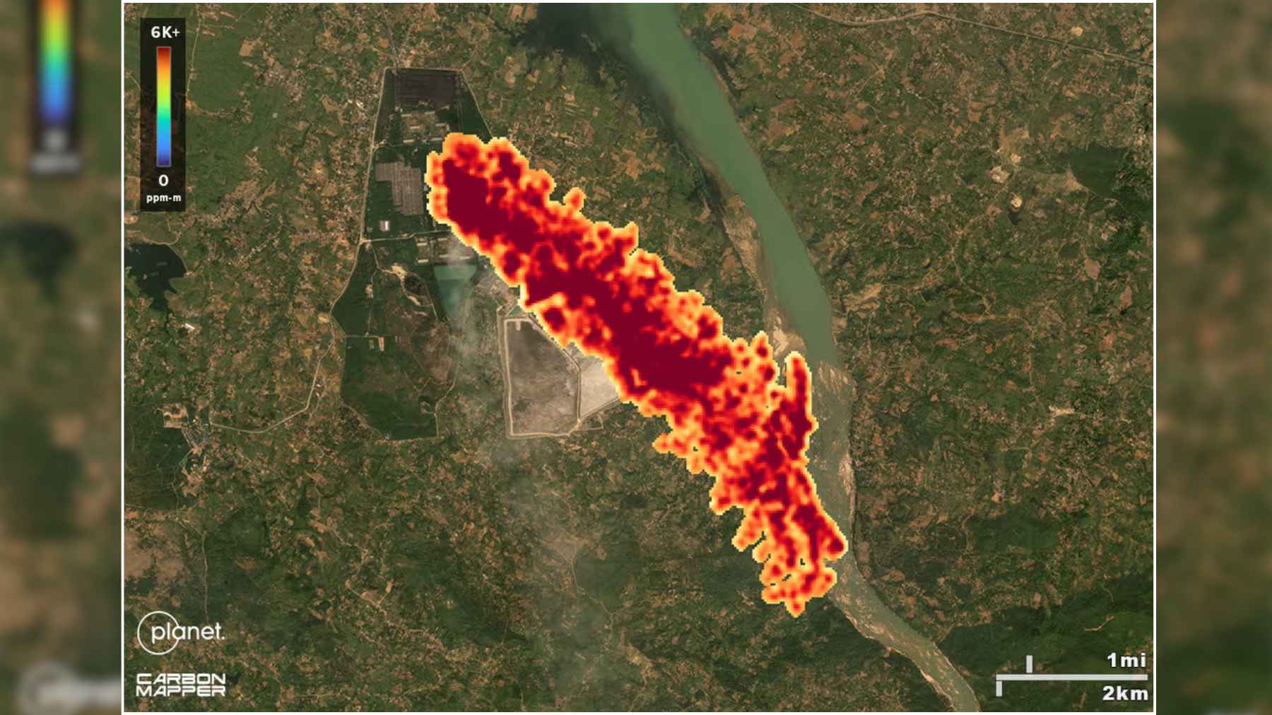 Methane is out of control... but this strategy involving temporary CO2 capture could slow down its climate impact 1 Satellite-style image showing a methane plume highlighted in color over central India, indicating a concentrated emissions hotspot.