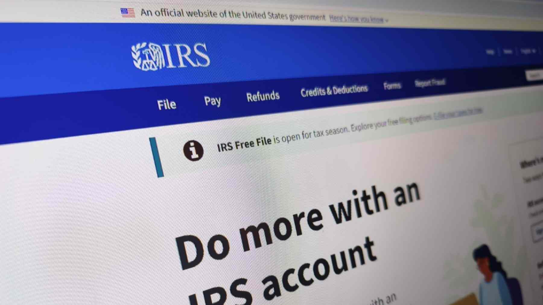Screenshot of the IRS website showing the IRS logo and a page headline about doing more with an IRS account.