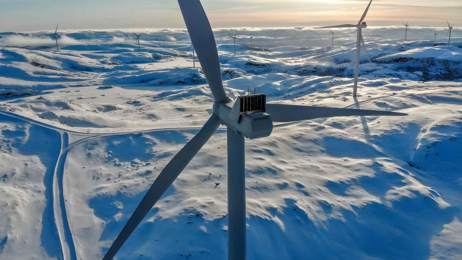 High voltage power lines carrying electricity from Sweden as wind power output drops during cold winter weather
