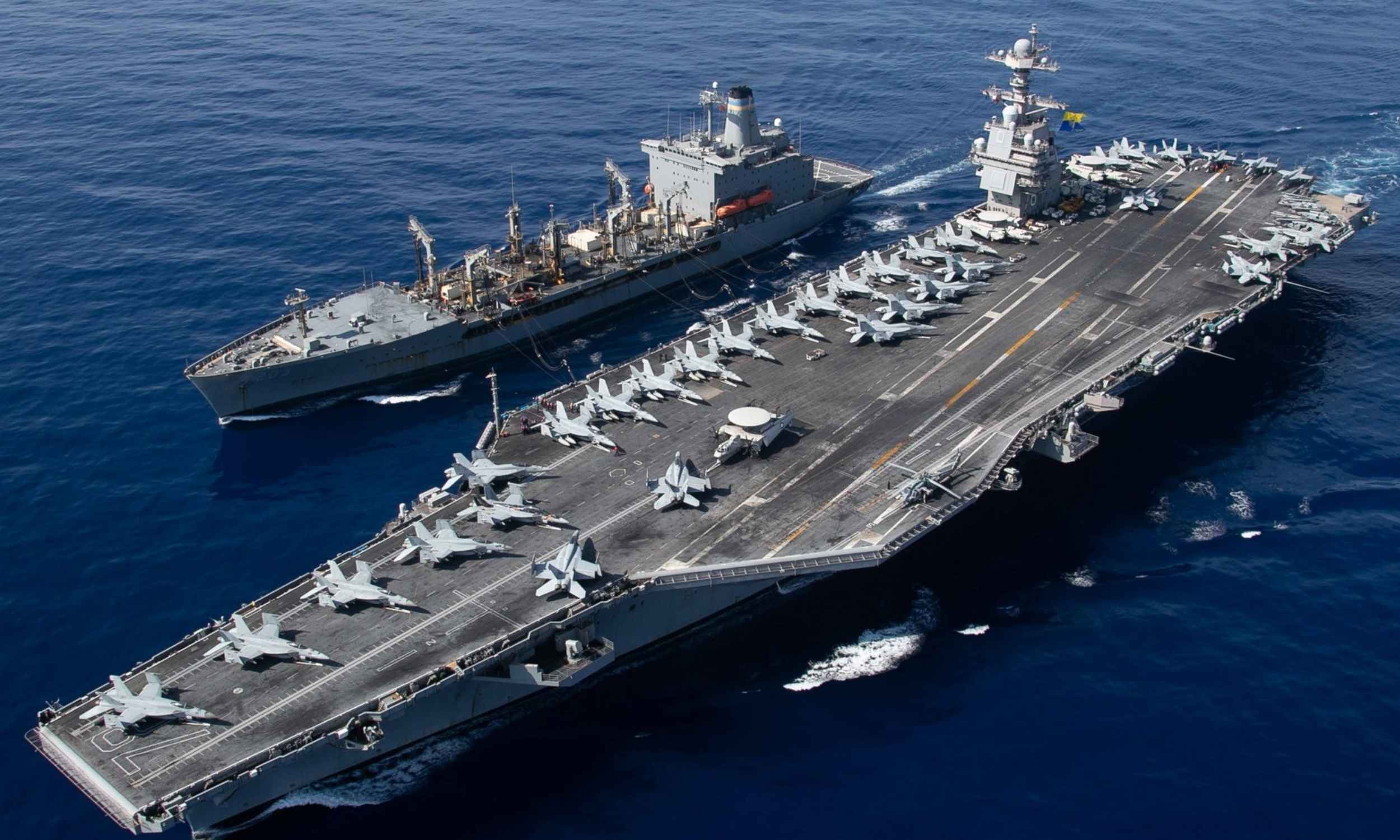 USS Gerald R. Ford aircraft carrier at sea, the Navy’s newest carrier facing ongoing sewage system failures