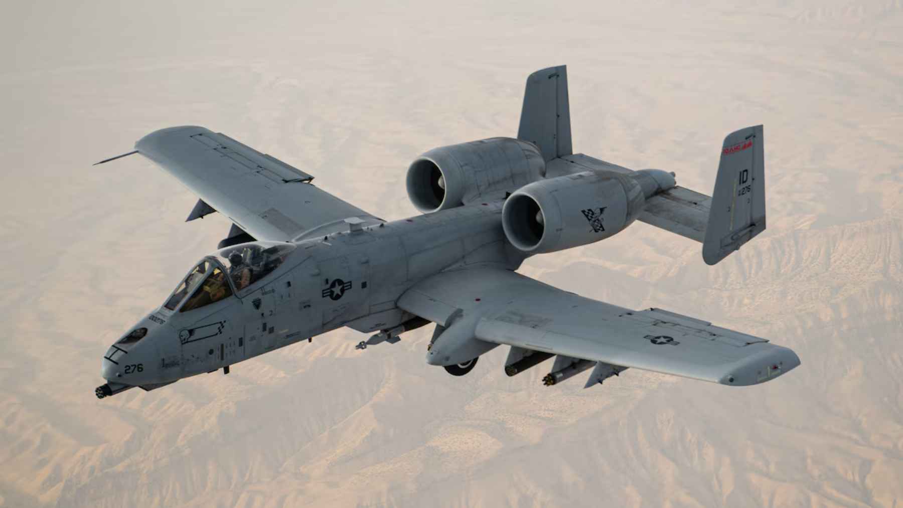 A-10 Thunderbolt II attack aircraft equipped with the GAU-8 Avenger seven-barrel 30 mm cannon designed for close air support missions.