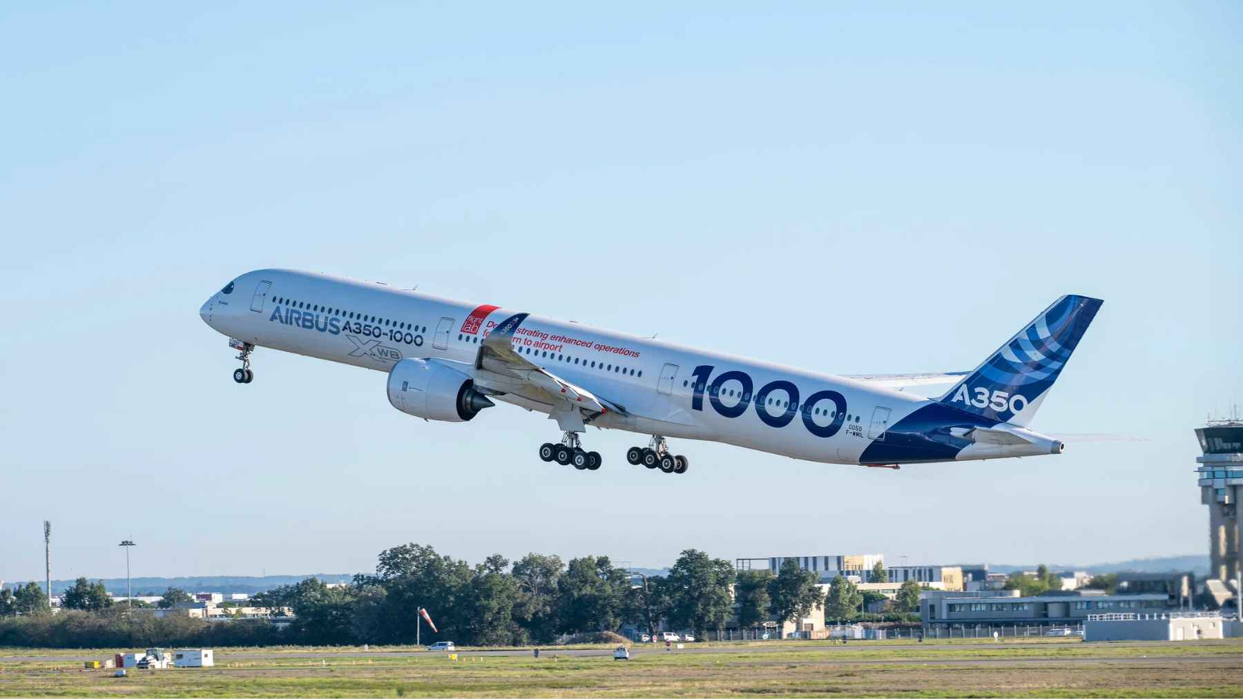 Airbus A350-1000 aircraft taking off, illustrating Air Canada’s newly revealed order for eight long-haul widebody jets.