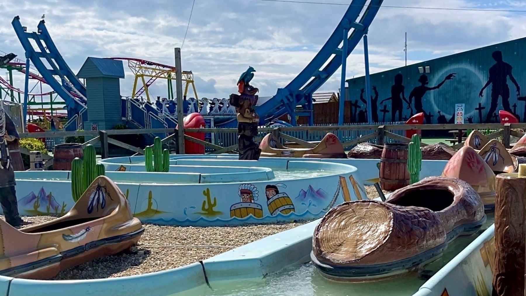 Family water ride at Brean Theme Park in Somerset, illustrating the park caught between liquidation and plans to reopen