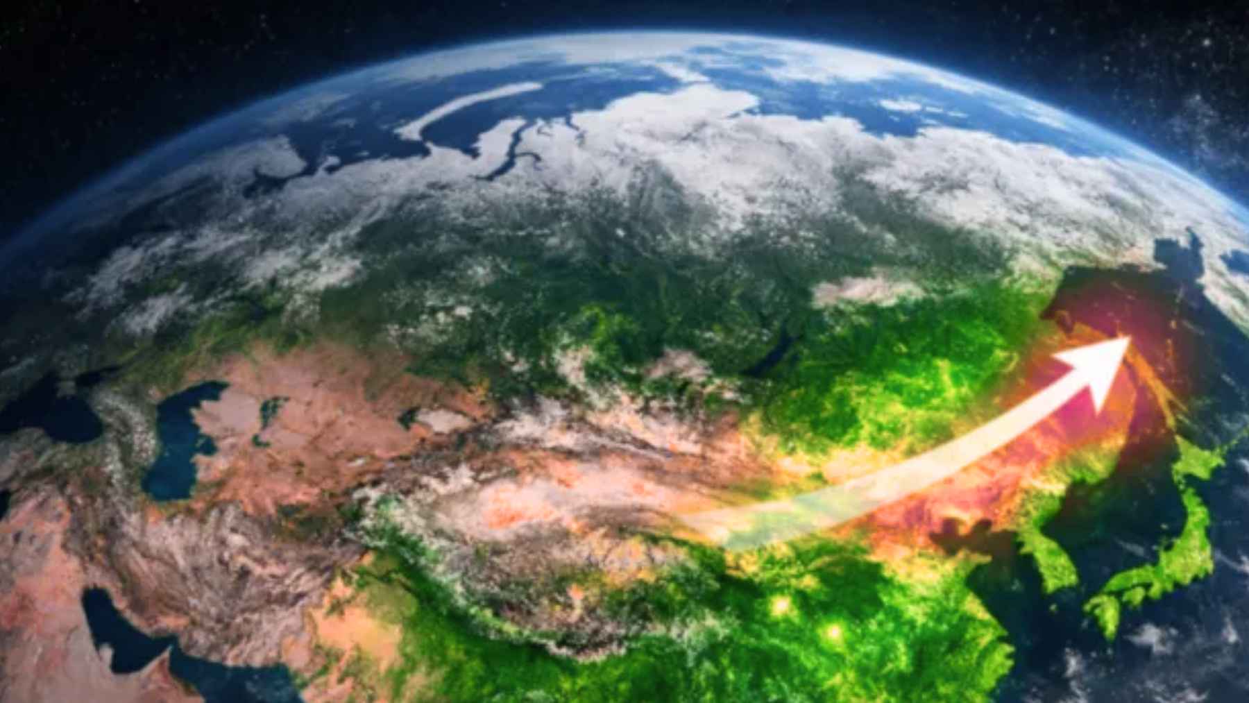 View of Earth showing a green wave moving northeast to illustrate global changes in vegetation