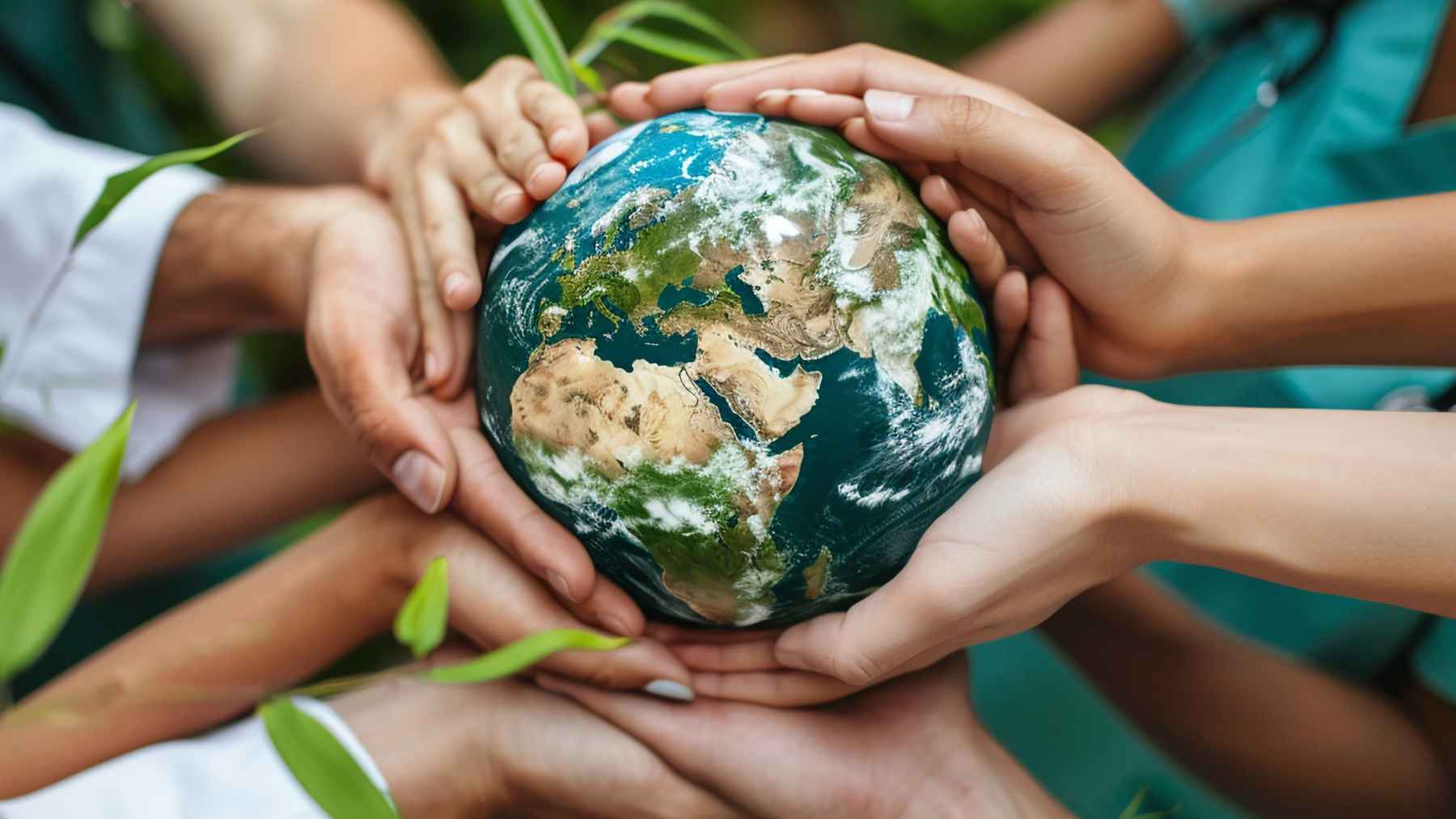 Rural village seen from above alongside a world map graphic illustrating global population estimates