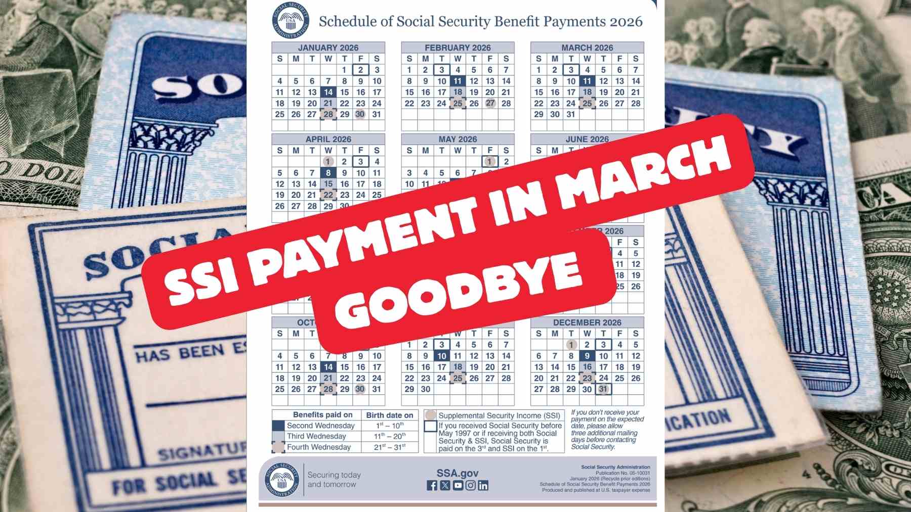 SSI payment schedule 2026 showing why no separate Supplemental Security Income payment arrives in March