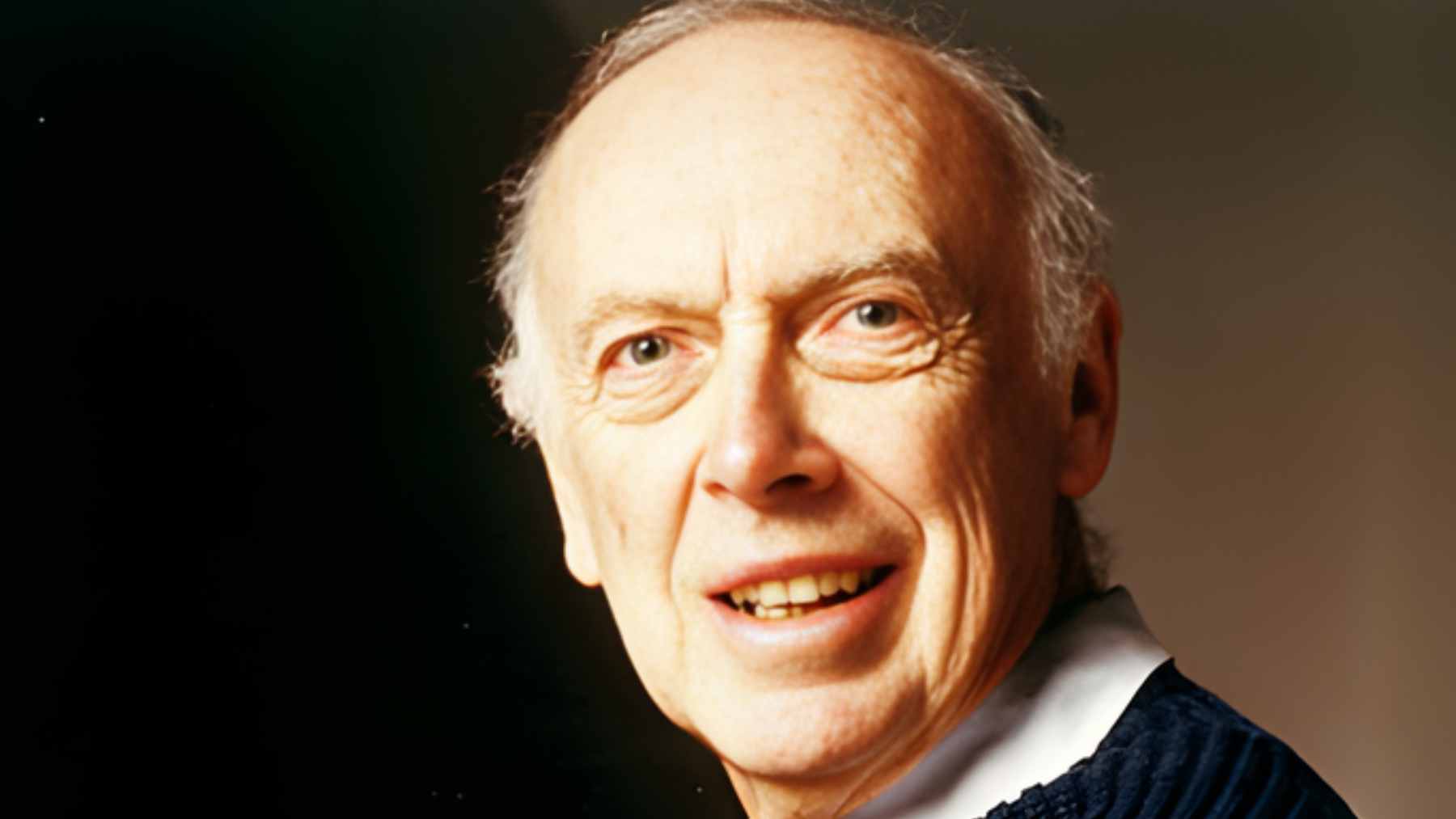 Portrait of James Watson, the American biologist and Nobel laureate who co-discovered the DNA double helix structure.