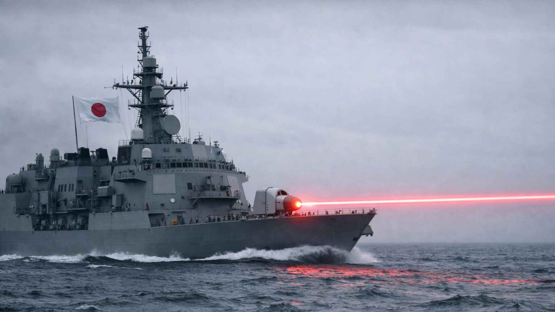 Japan’s test ship JS Asuka equipped with a 100 kW naval laser weapon designed to intercept drones and incoming threats.