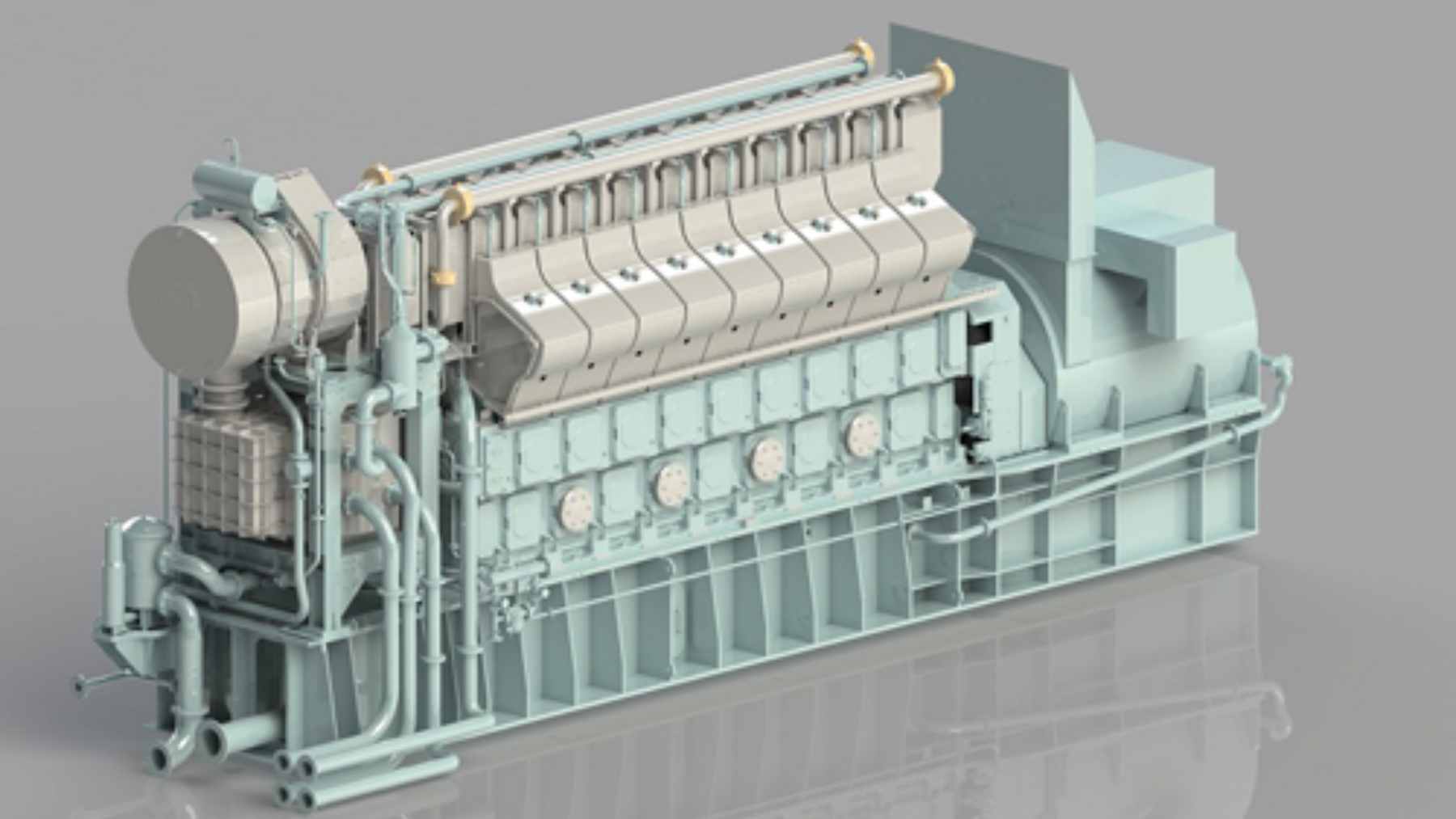 A high-output Kawasaki KG-series gas engine modified for 30 percent hydrogen co-firing in an industrial power plant setting.