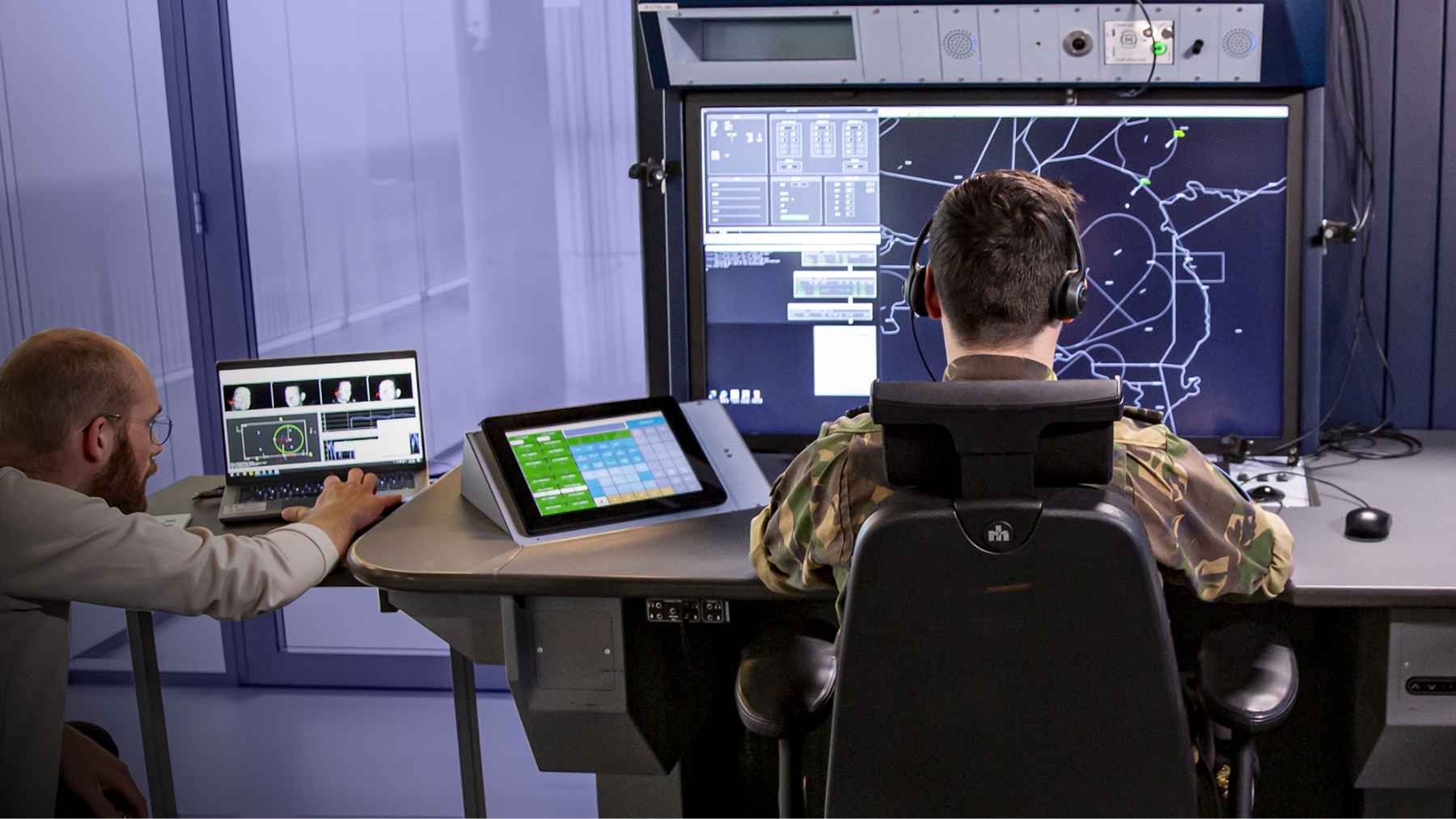 Dutch fighter pilot wearing EEG brainwave sensors during AI powered flight simulator training