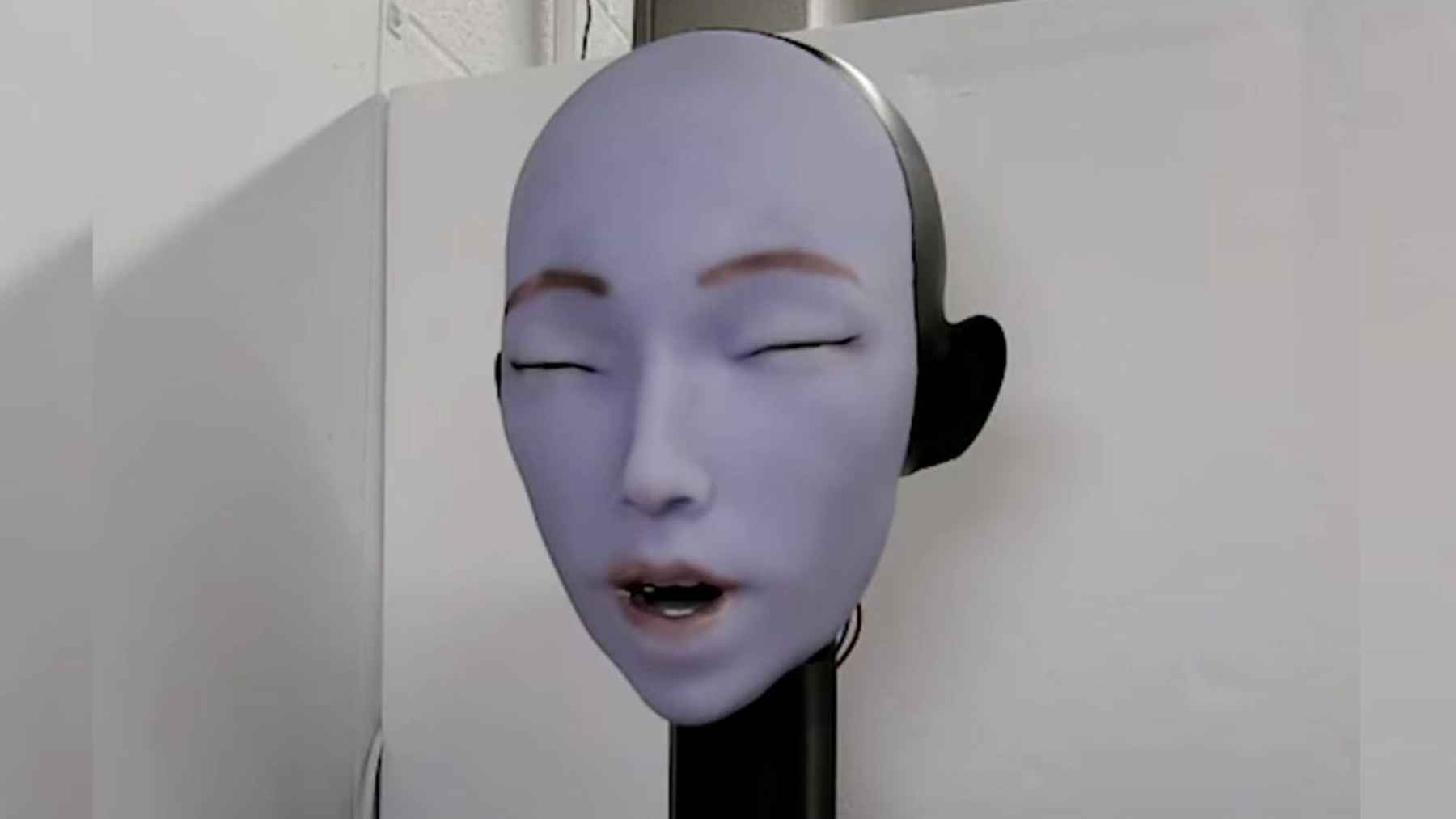 Humanoid robot EMO with a silicone face designed to learn speech and lip movements by watching human videos.
