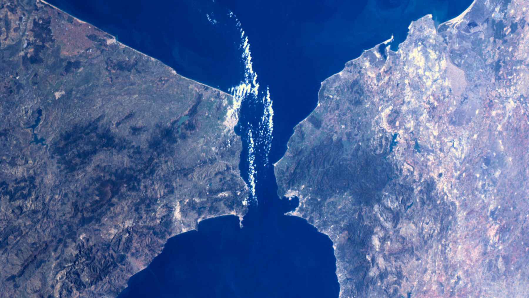 View of the Strait of Gibraltar, the narrow waterway between Spain and Morocco now at the center of a study about future subduction