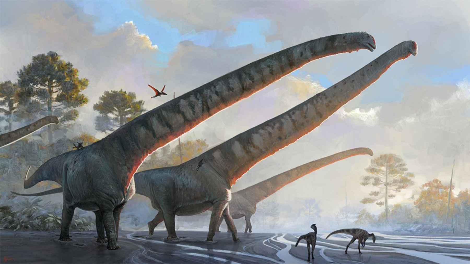 Illustration of Tongnanlong zhimingi, the giant long-necked sauropod discovered from fossils first uncovered during construction work in China