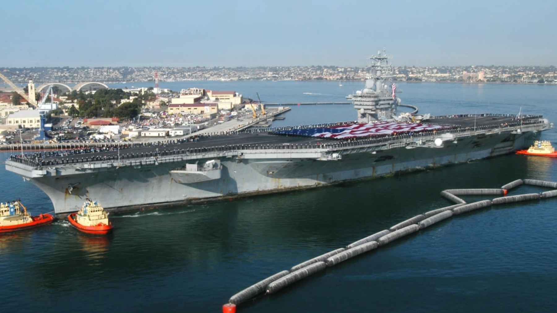 The aircraft carrier USS Nimitz sailing in Panamanian waters during a visit that has reignited the environmental debate