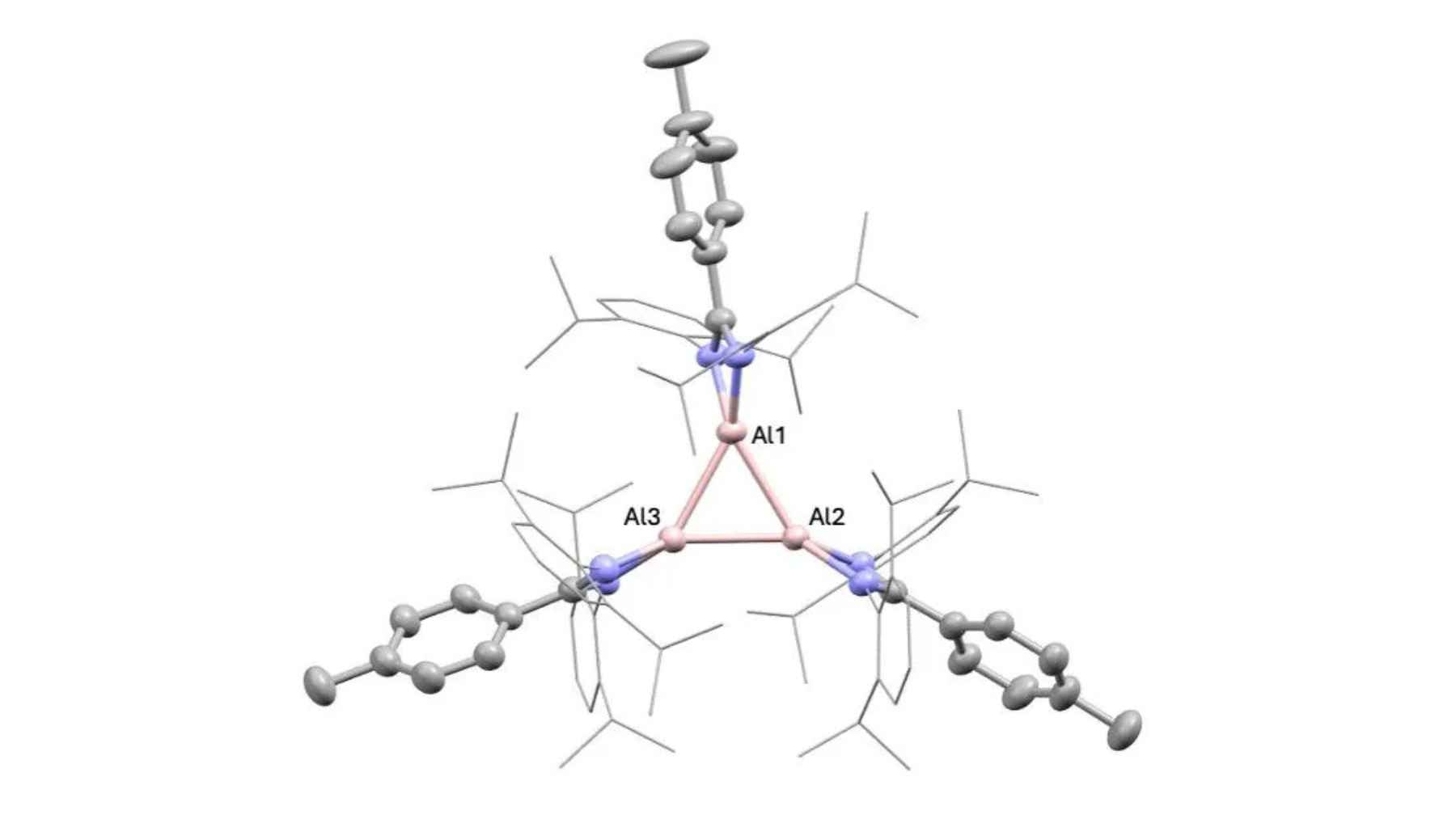 Molecular structure of aluminum trimer showing cyclotrialumane configuration used in advanced catalyst research