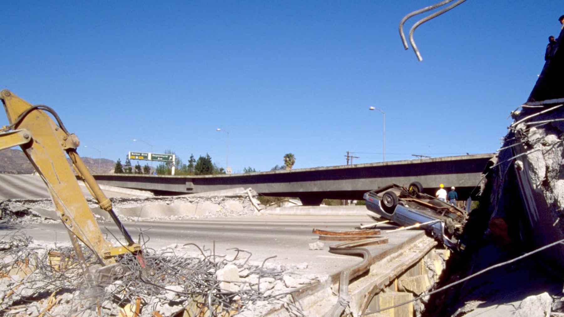 Surface fault rupture and ground damage from an earthquake in California showing lateral displacement