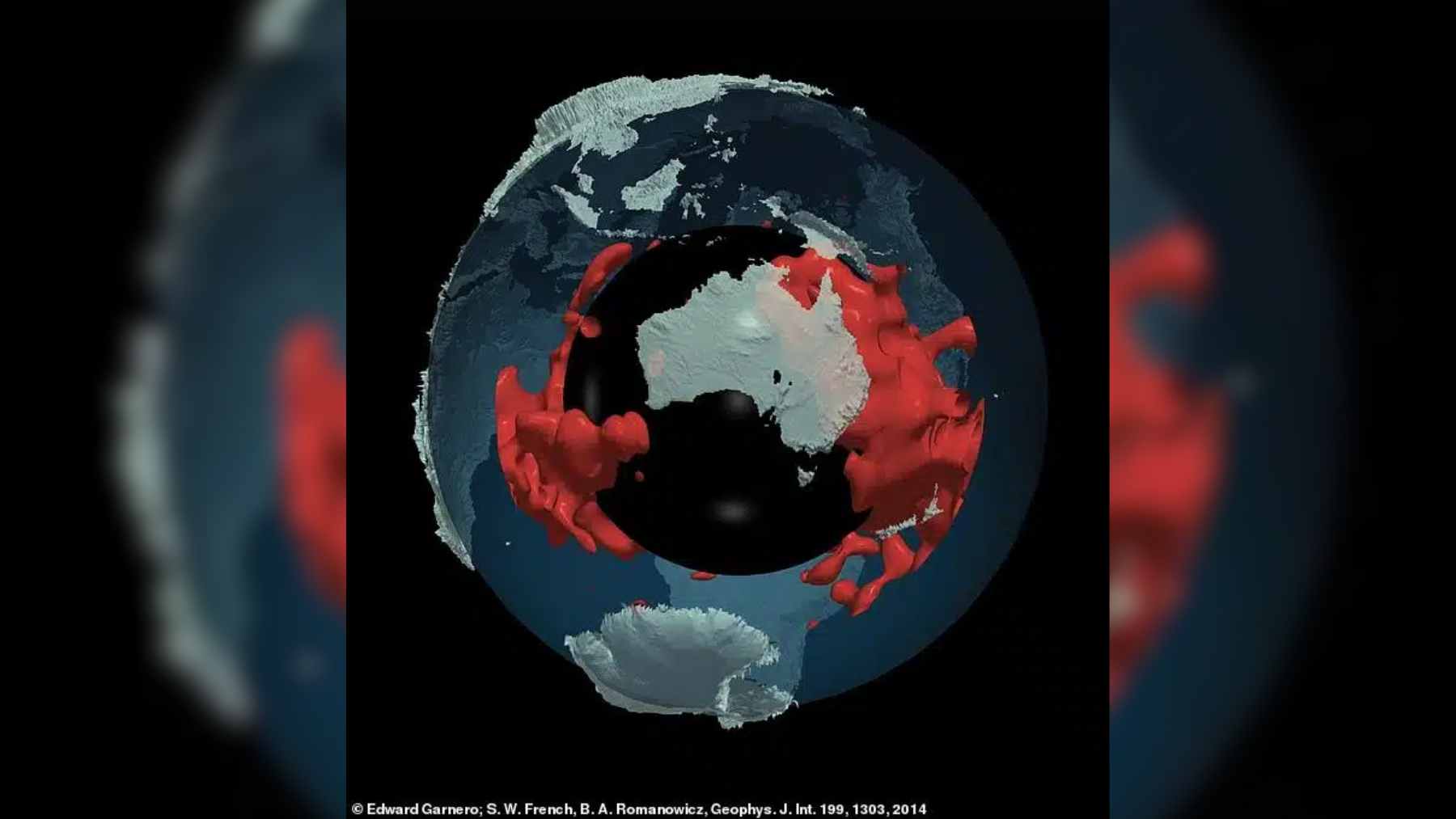 Everest pales in comparison to what has been found beneath Africa and the Pacific 1 A 3D digital model showing the Earth's interior layers, revealing massive geological structures deep within the mantle.