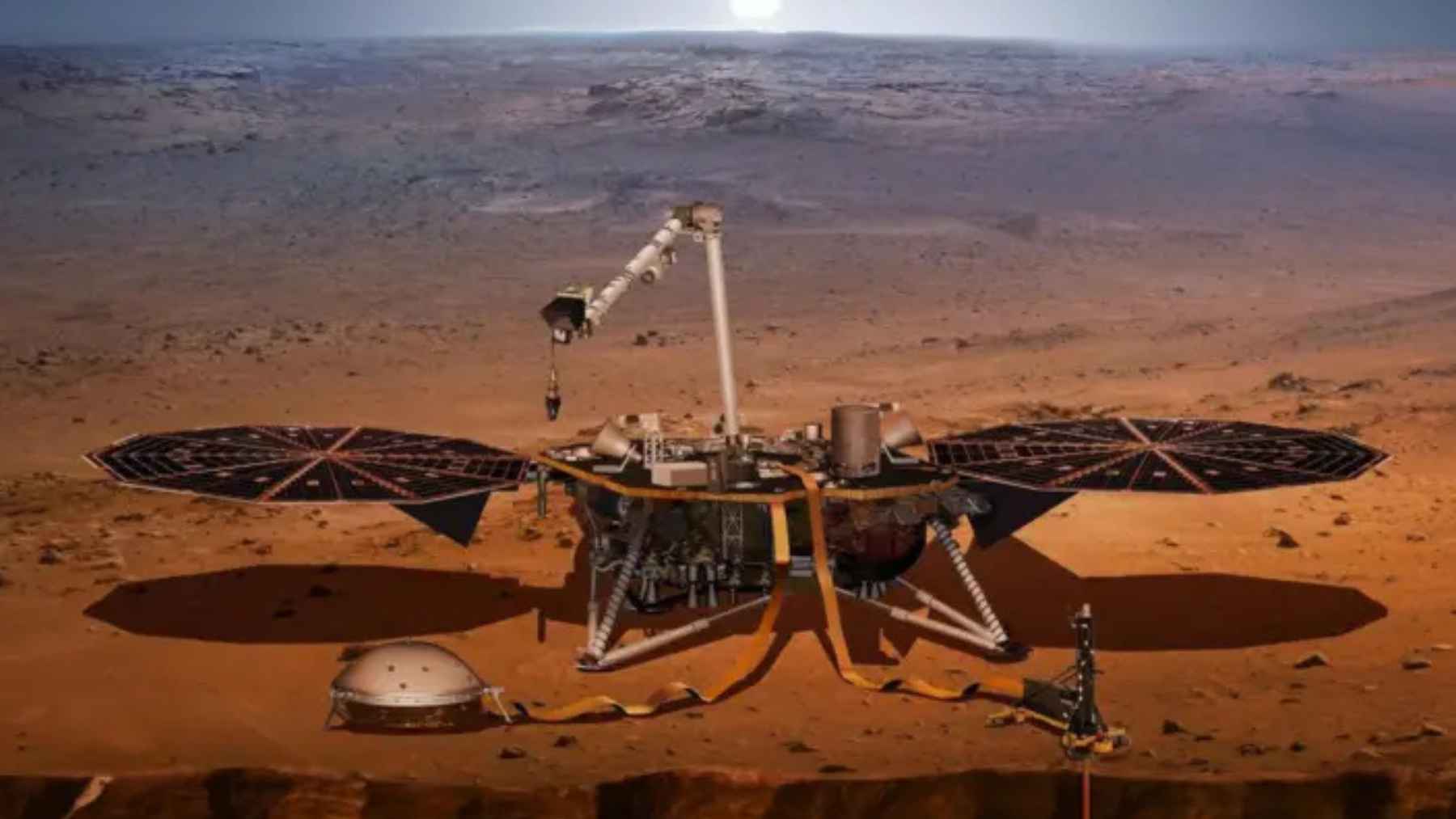 Mars atmosphere showing a dust storm lifting water vapor high above the surface in a scientific visualization