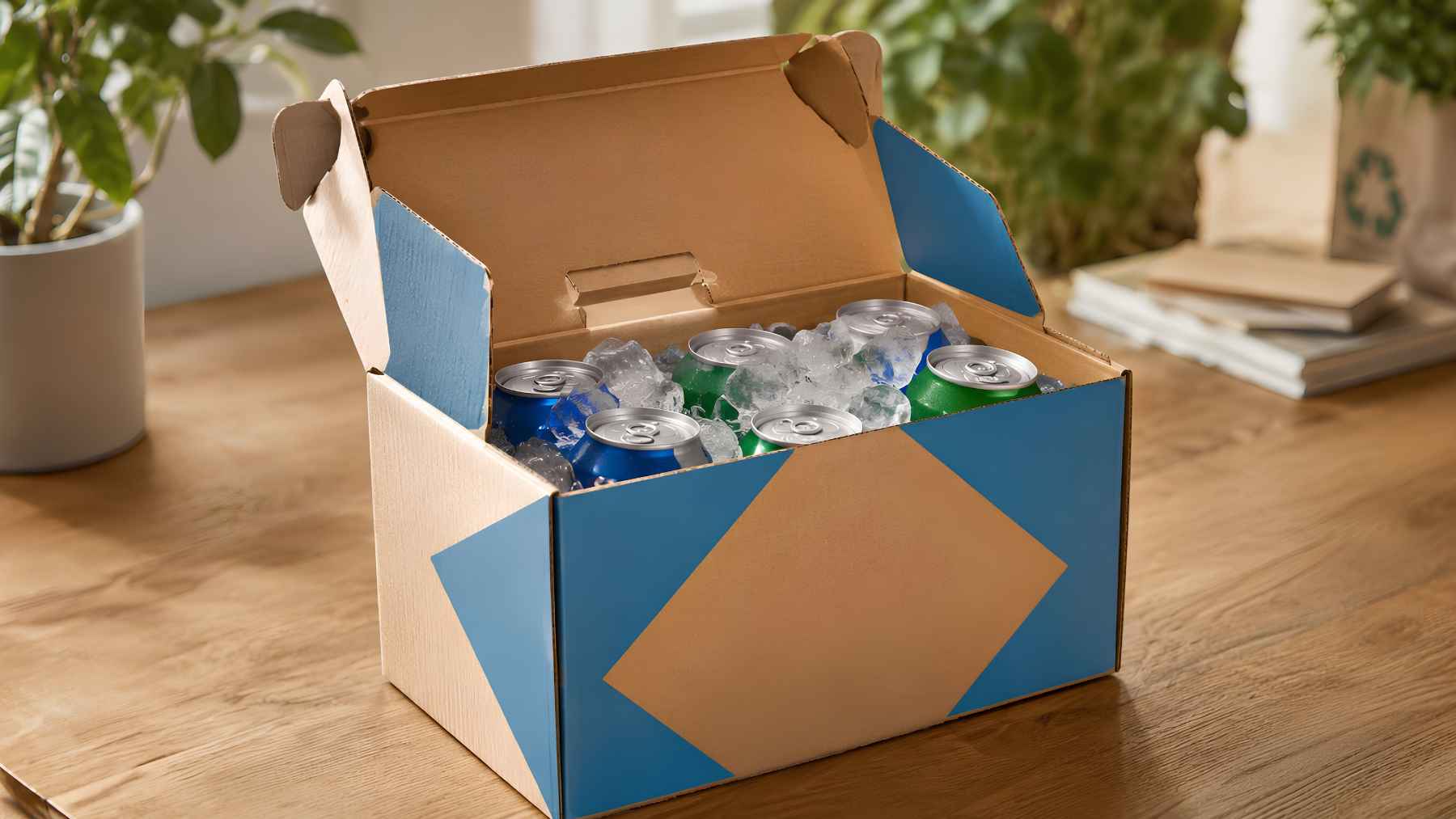 Goodbye to Styrofoam: an entrepreneur builds a recyclable cardboard cooler that keeps drinks cold for up to 6 hours, and he is already sold 40,000 units with a simple design trick 1 Cardboard cooler box filled with ice and soda cans, designed to keep beverages cold using a recyclable insulated structure.