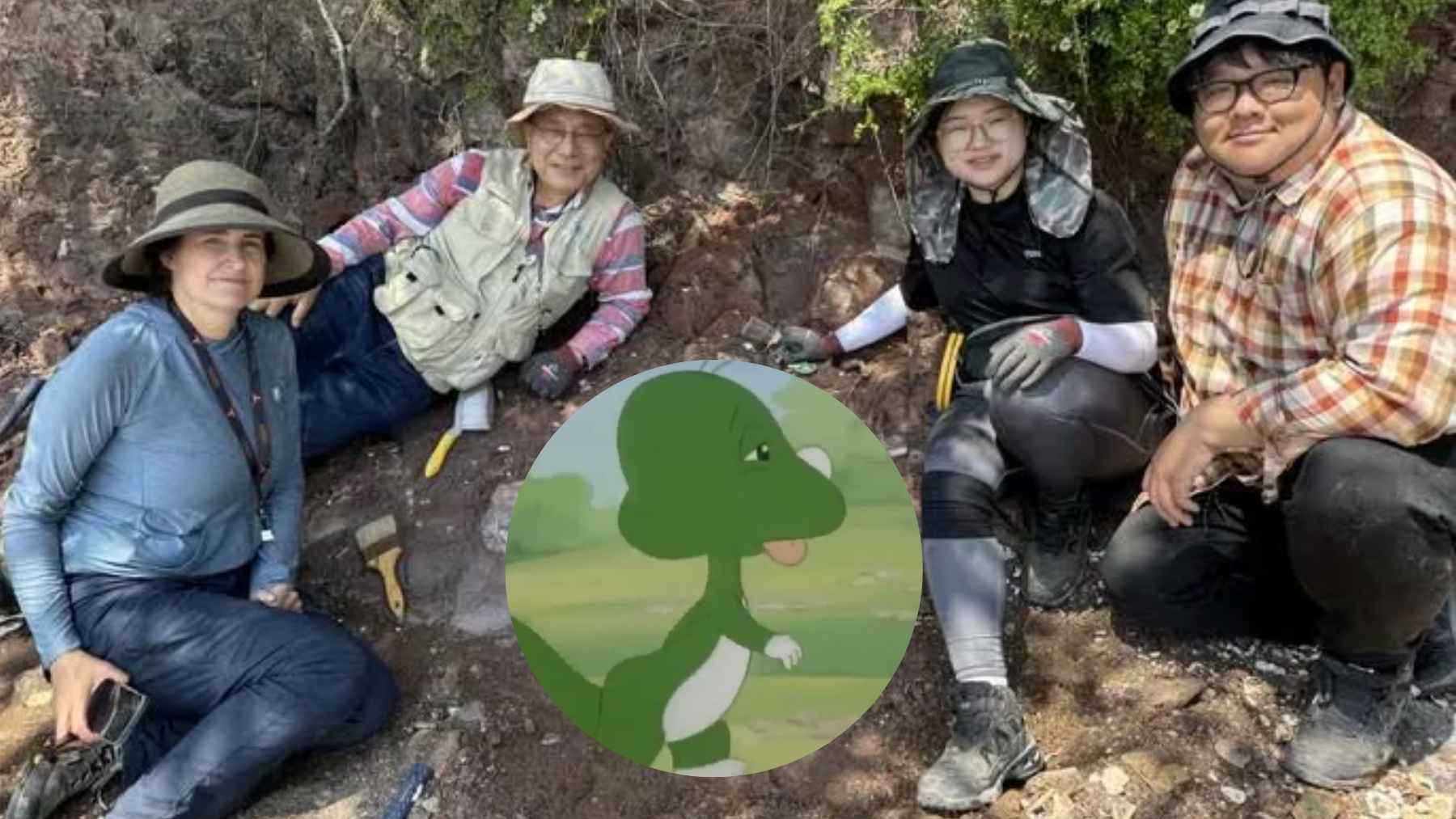 Fossil of a small dinosaur from South Korea with visible bones and CT scan reconstruction