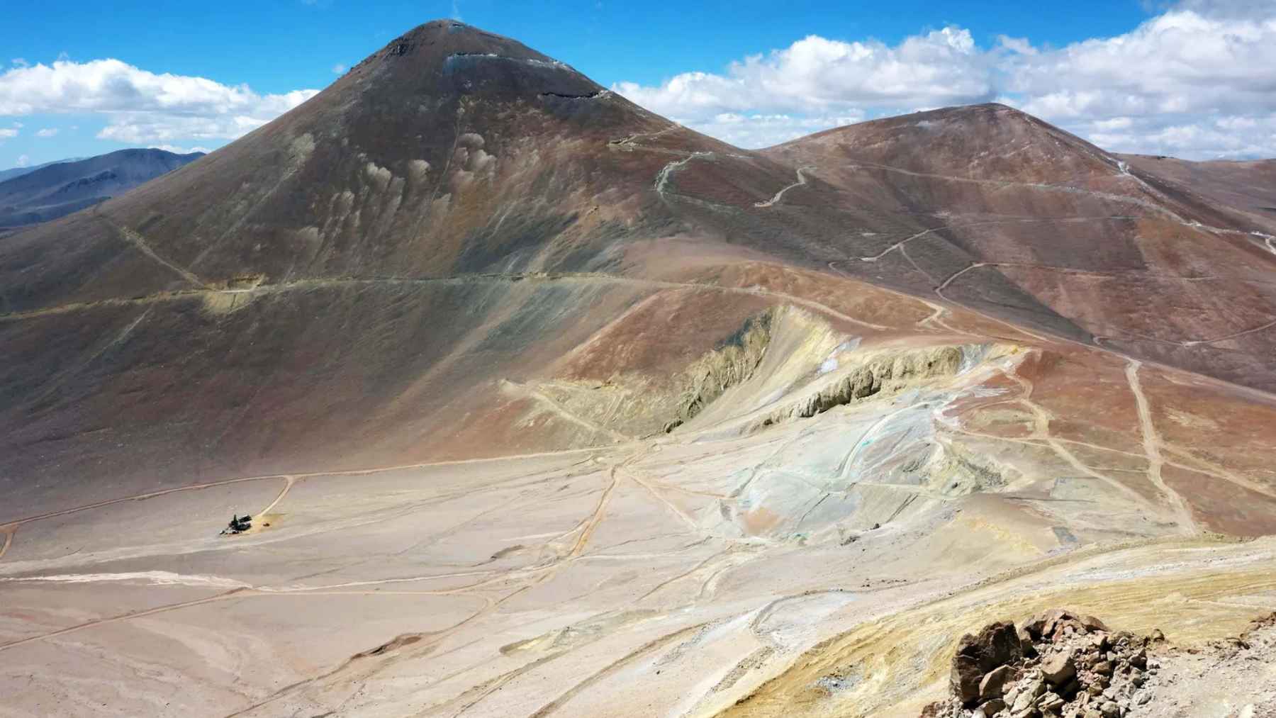 Mountain mining area at Filo del Sol in Argentina where scientists identified a massive copper deposit