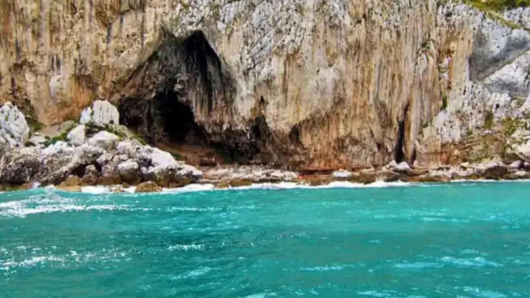 Coastal view of Gorham’s Cave complex in Gibraltar, a major Neanderthal archaeological site