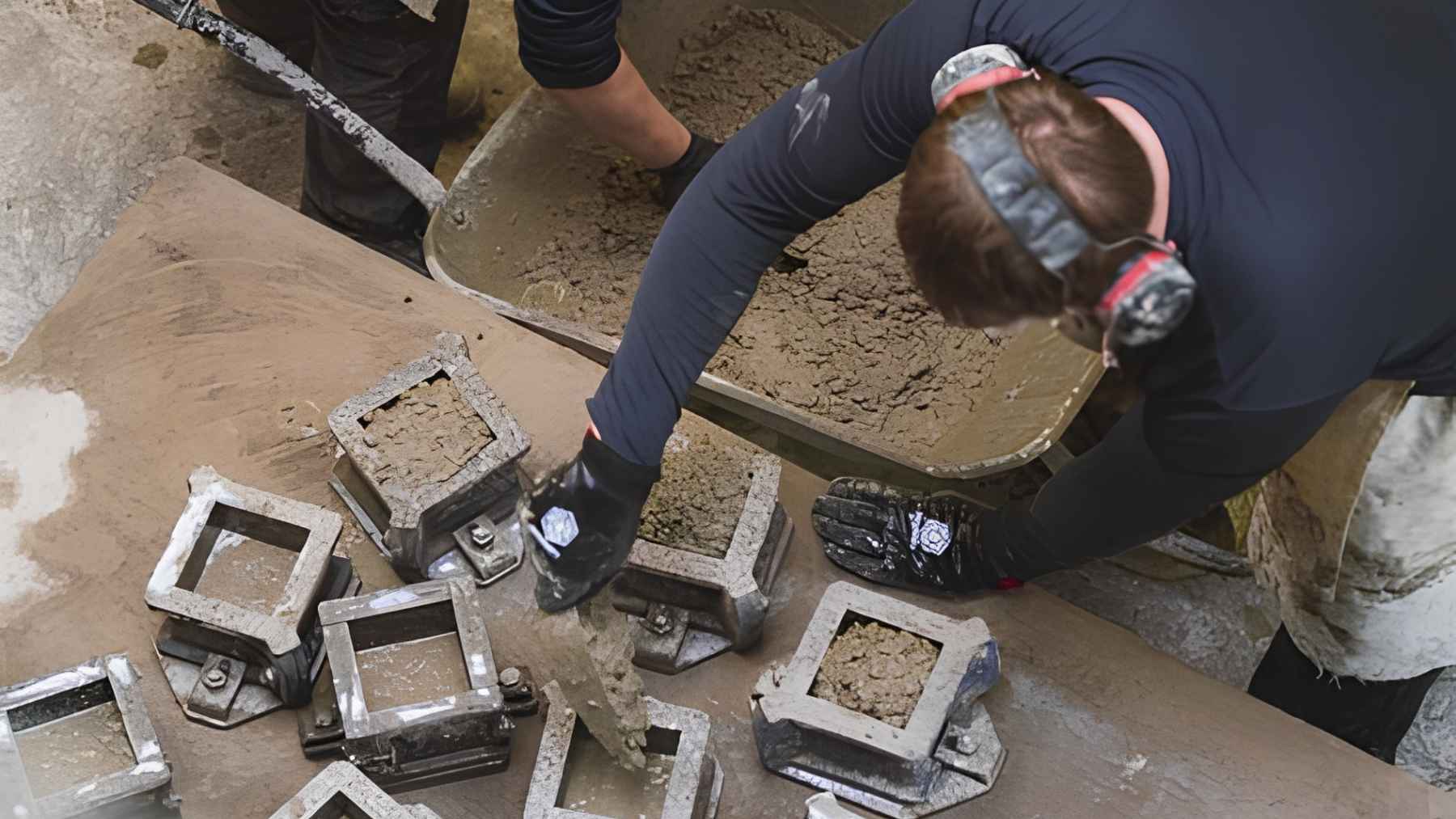 Graphene-enhanced concrete samples being tested for stronger and lower-carbon construction materials.