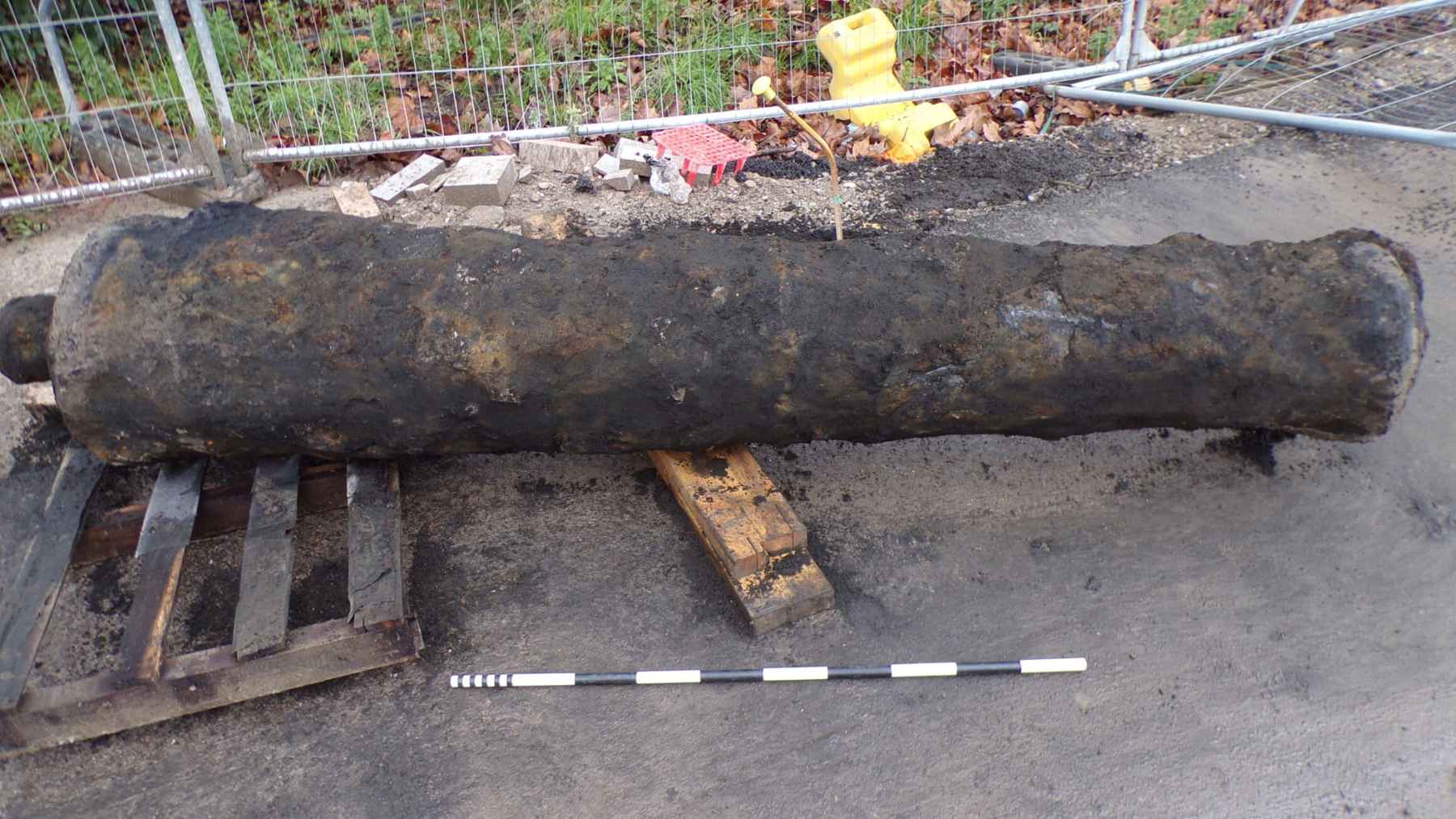 Large cast-iron cannon unearthed during construction work in Hull England after being buried for centuries