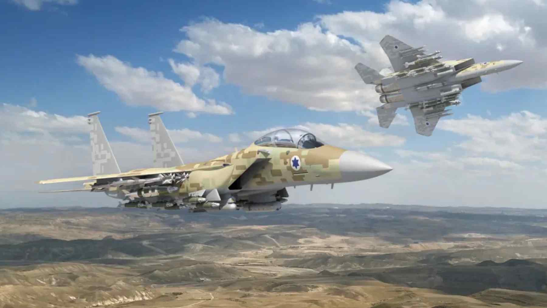 Israeli fighter jets flying over a desert landscape as Israel expands its F-35I and F-15IA squadrons