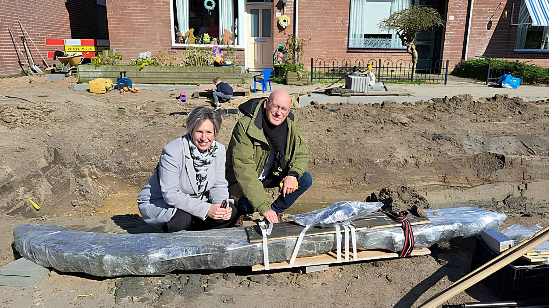 Excavation site in the Netherlands where workers uncovered possible remains of a medieval trading ship