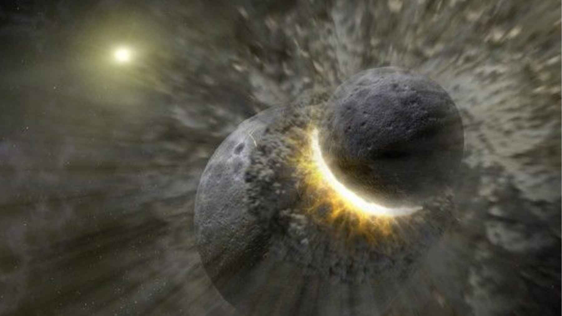 Infrared telescope images showing brightness changes around Gaia20ehk between 2018 and 2024, indicating a possible planetary collision