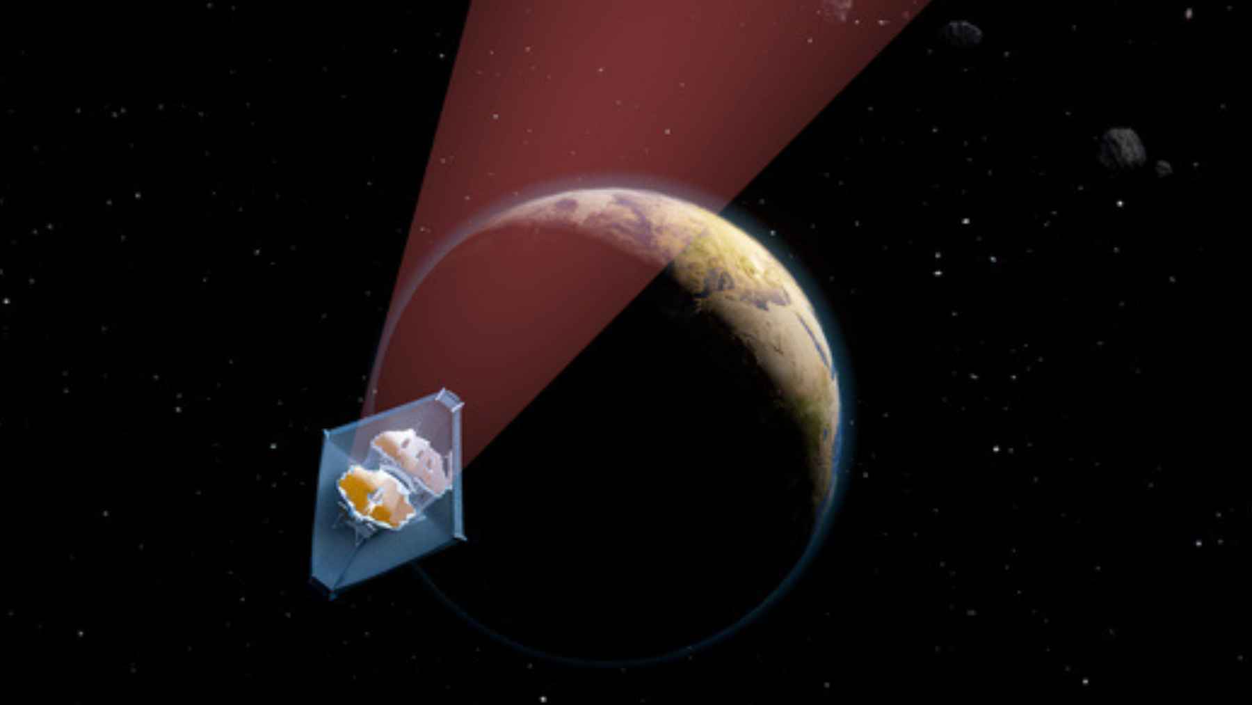 llustration of near-Earth asteroids and planetary defense systems tracking potential impact threats