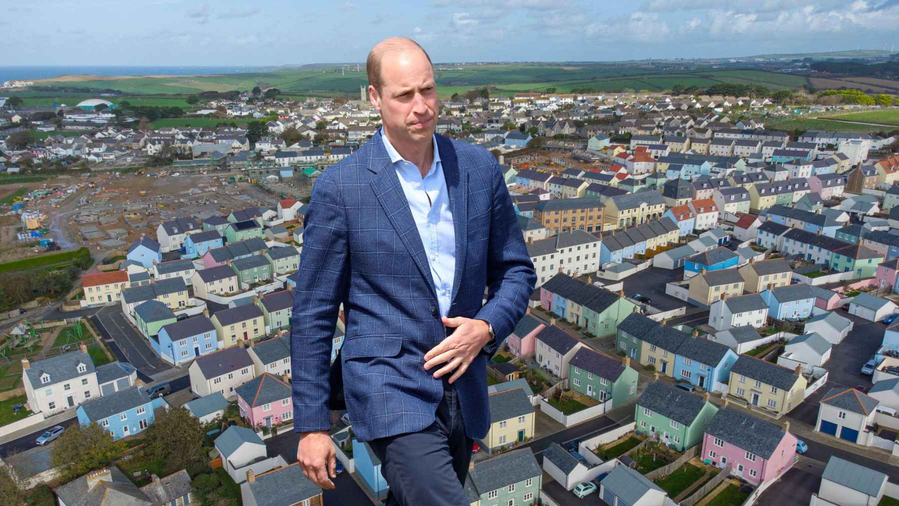 Prince William standing in front of the Nansledan housing development in Cornwall, part of the Duchy of Cornwall estate.