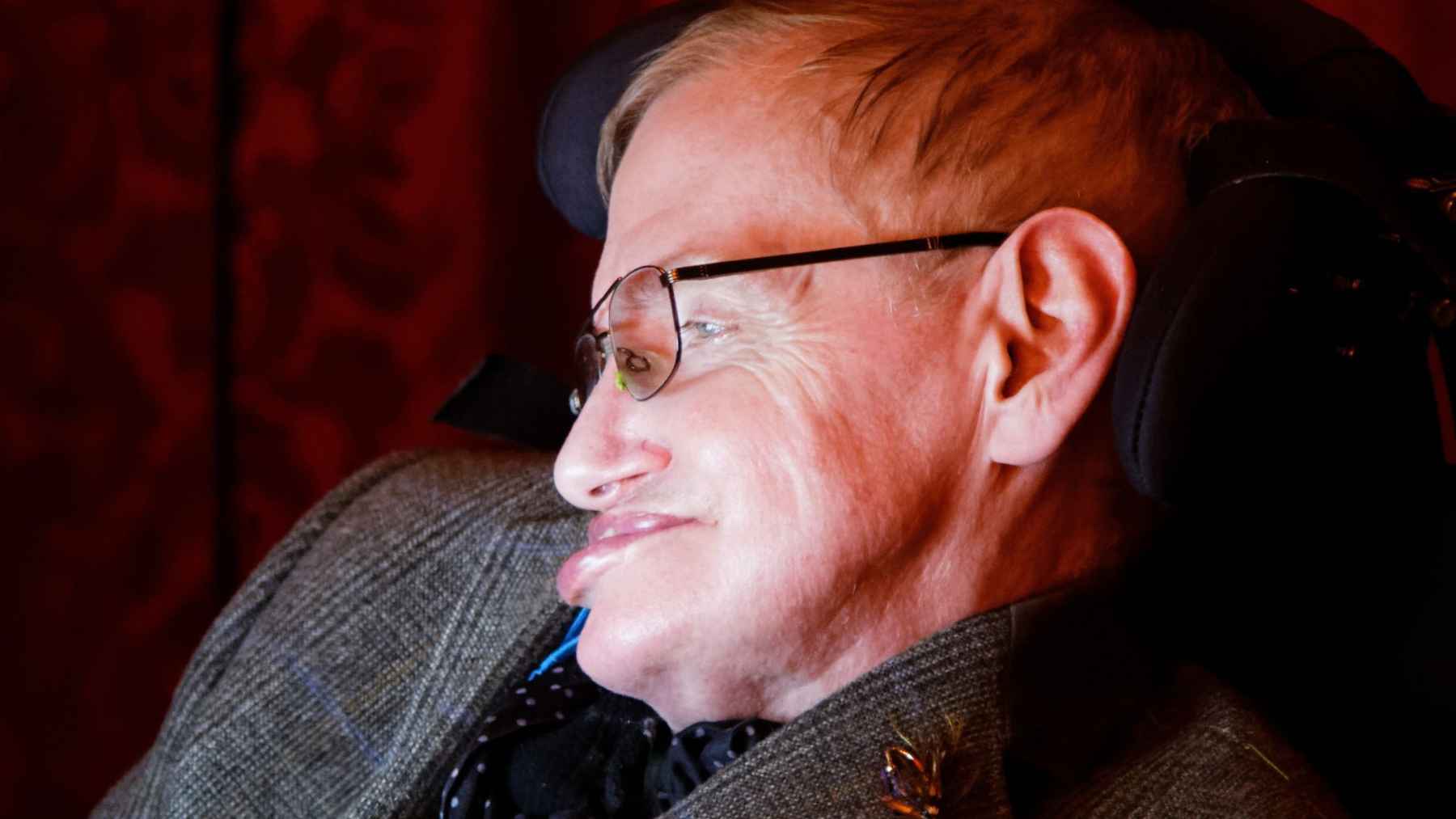Stephen Hawking at Cambridge during a public appearance discussing cosmology, black holes, and theoretical physics