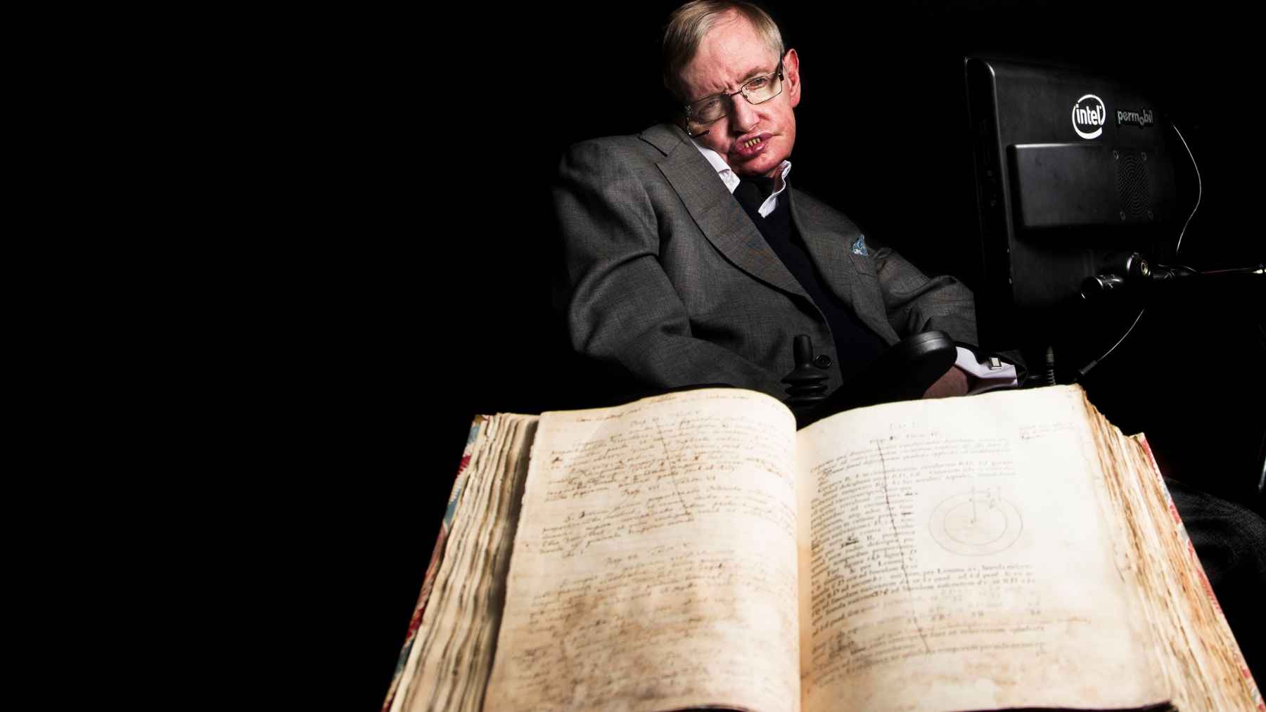 Stephen Hawking speaking through his computer system during a public appearance on cosmology and black holes