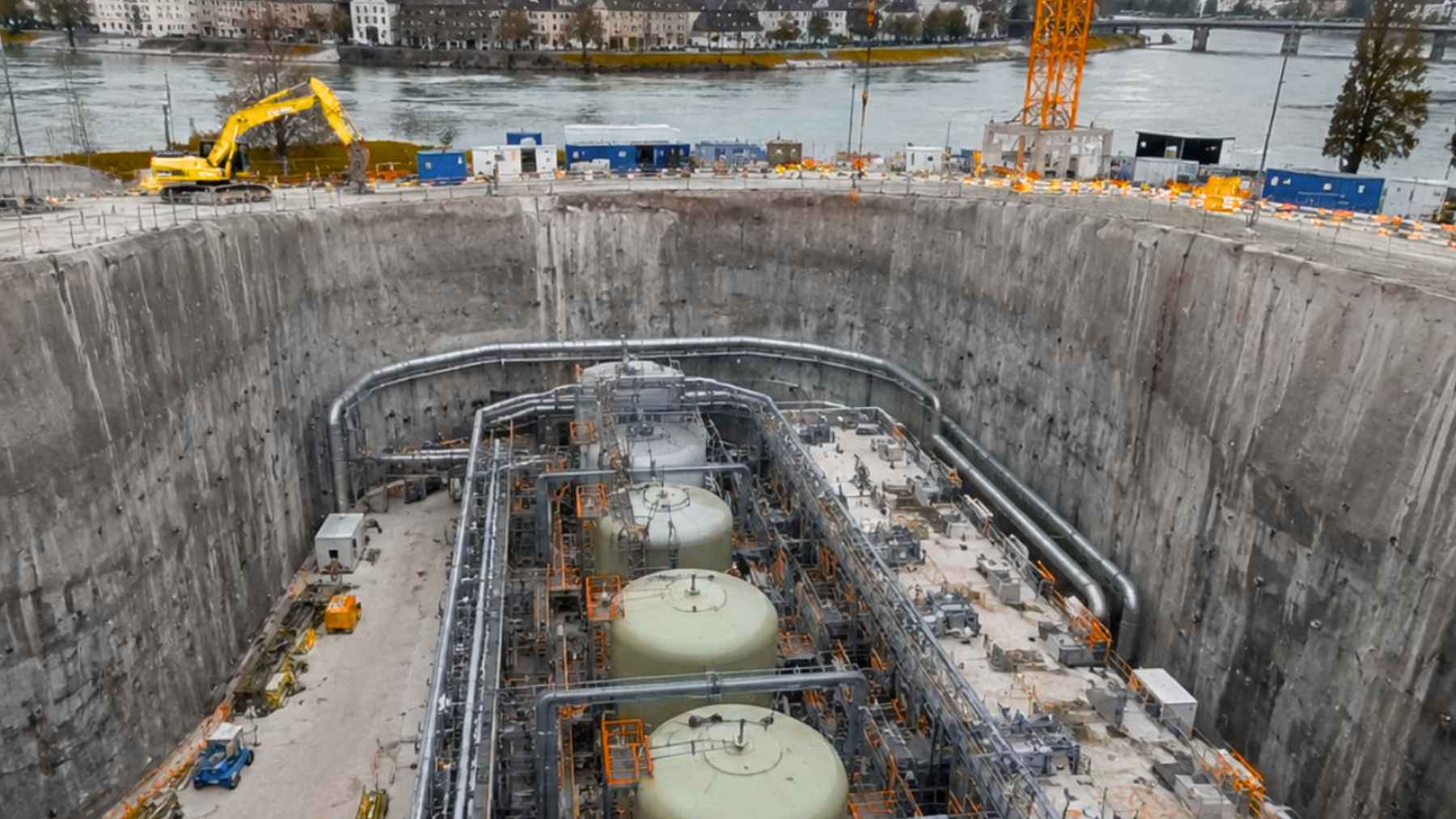 Massive underground redox flow battery construction site in Laufenburg, Switzerland, built for grid-scale energy storage