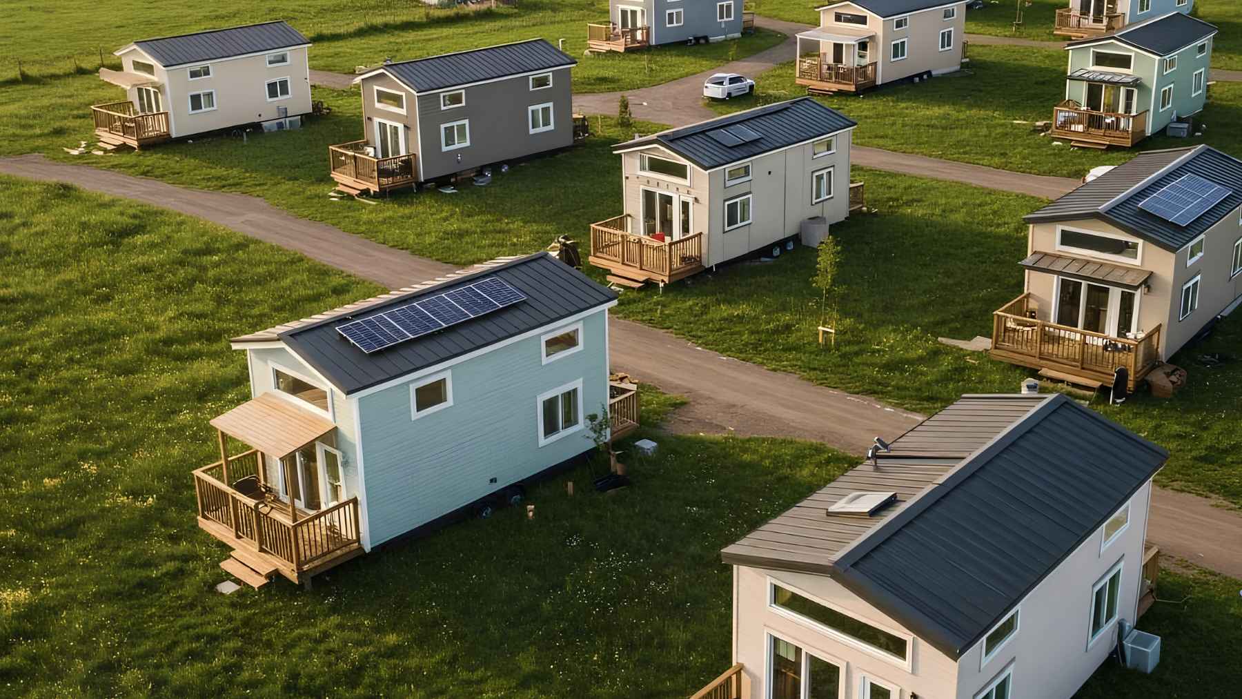 Small tiny home with a front porch, representing compact permanent housing for veterans.