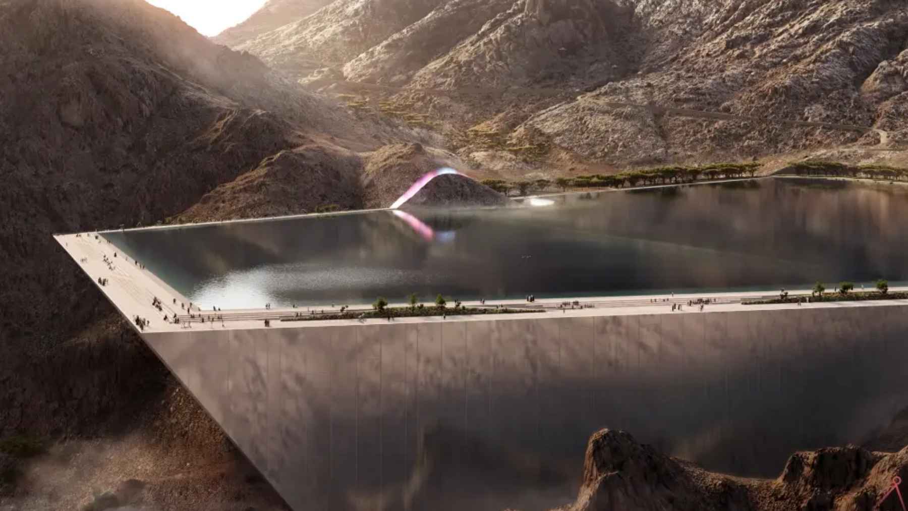 Mountain desert landscape in Saudi Arabia where dams are planned to create an artificial lake in the Trojena NEOM project