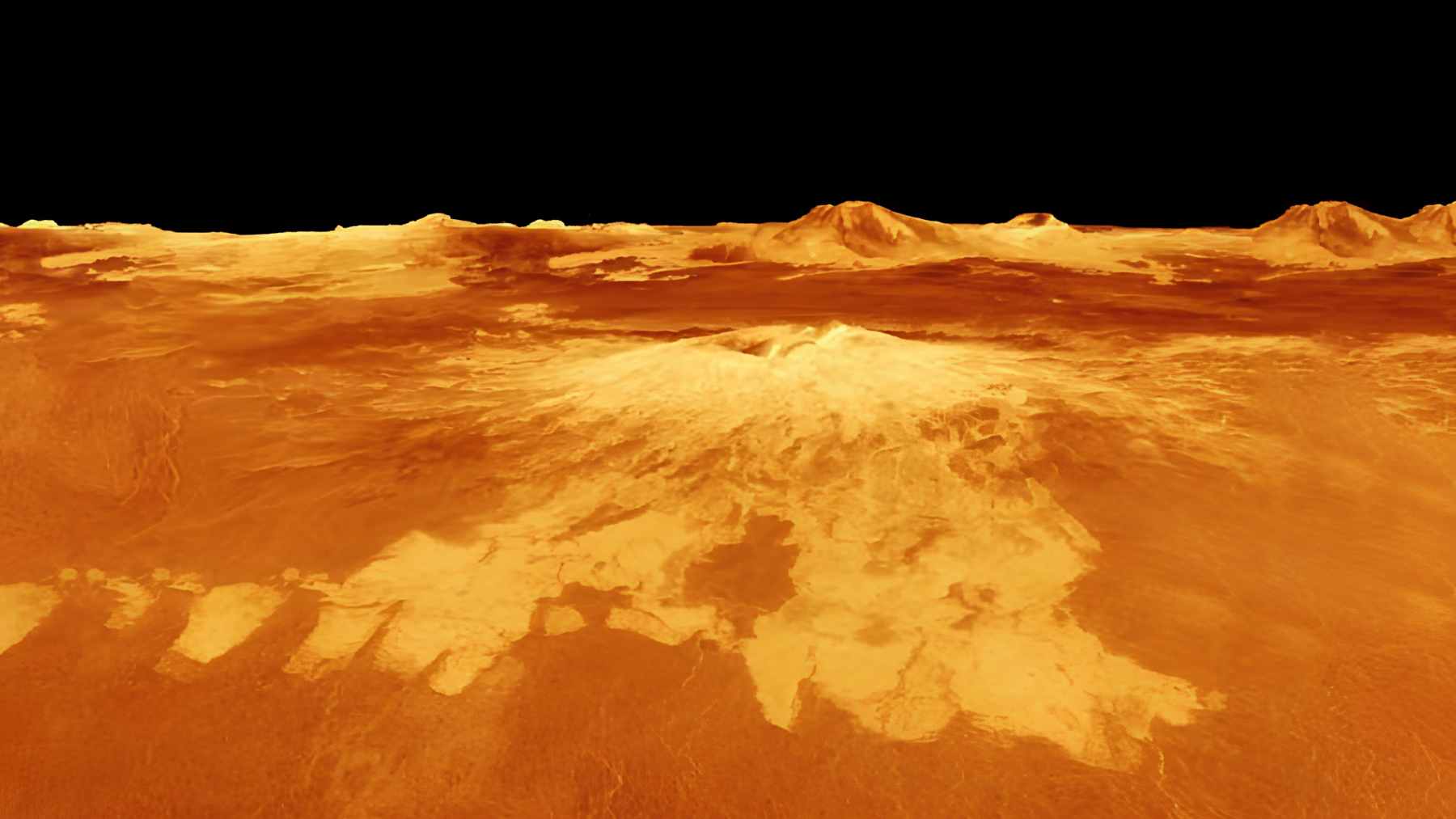 Radar map visualization of the Nyx Mons region on Venus, highlighting a potential volcanic skylight and subsurface lava tube.
