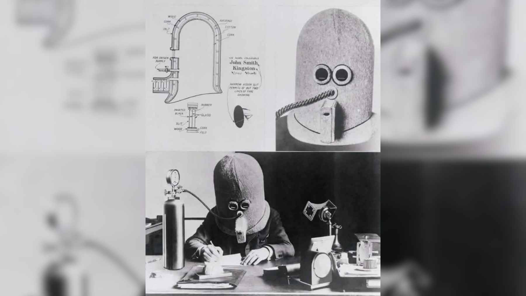 The 1925 ‘Isolator’ Helmet: a noise-blocking, oxygen-pumping brain bubble that tried to save genius from distraction 1 A vintage 1925 photograph of a person wearing "The Isolator," a bulky wooden helmet designed to block noise and visual distractions.