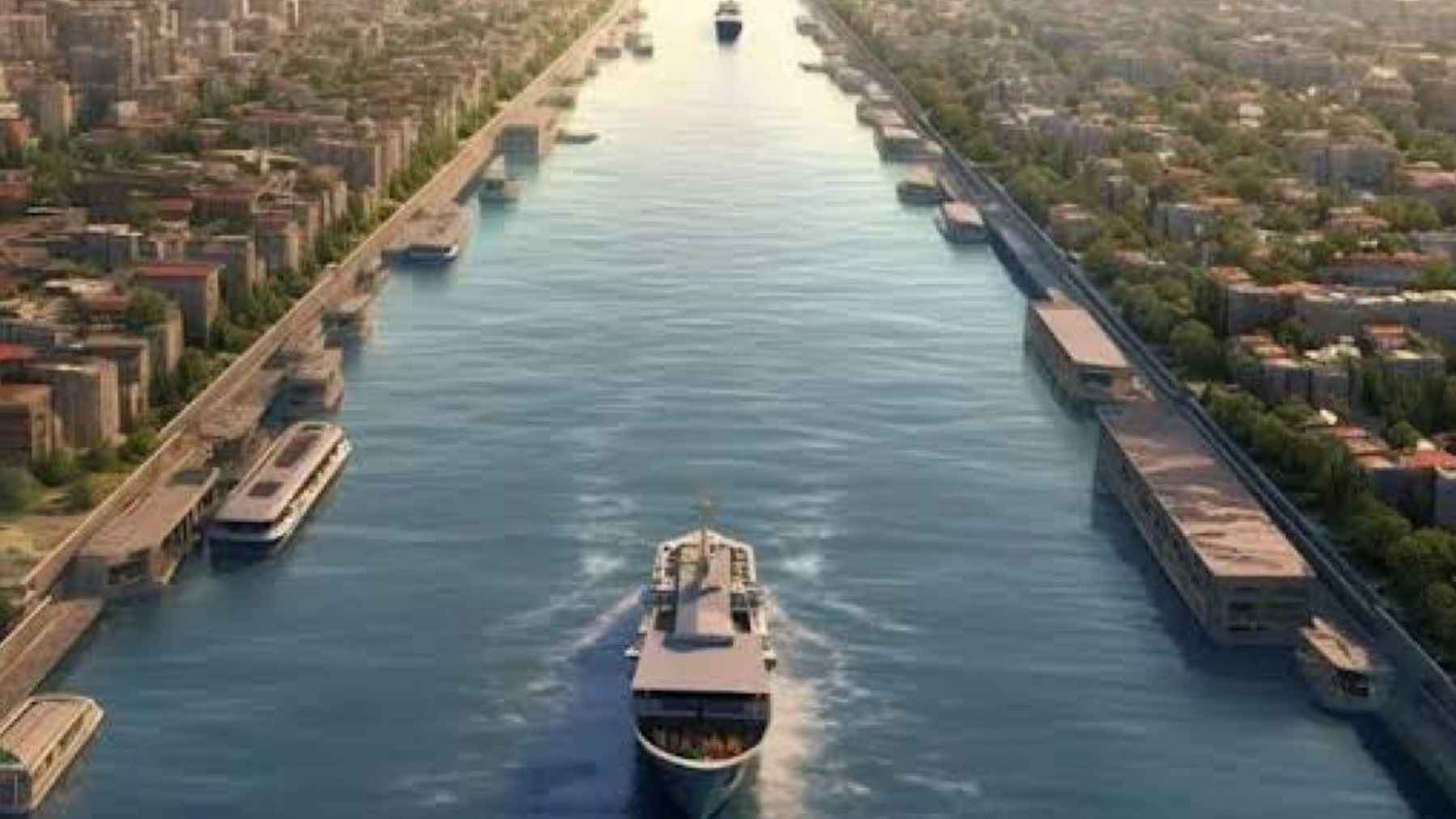 Aerial view of the planned Canal Istanbul corridor, the proposed waterway linking the Black Sea and the Sea of Marmara.